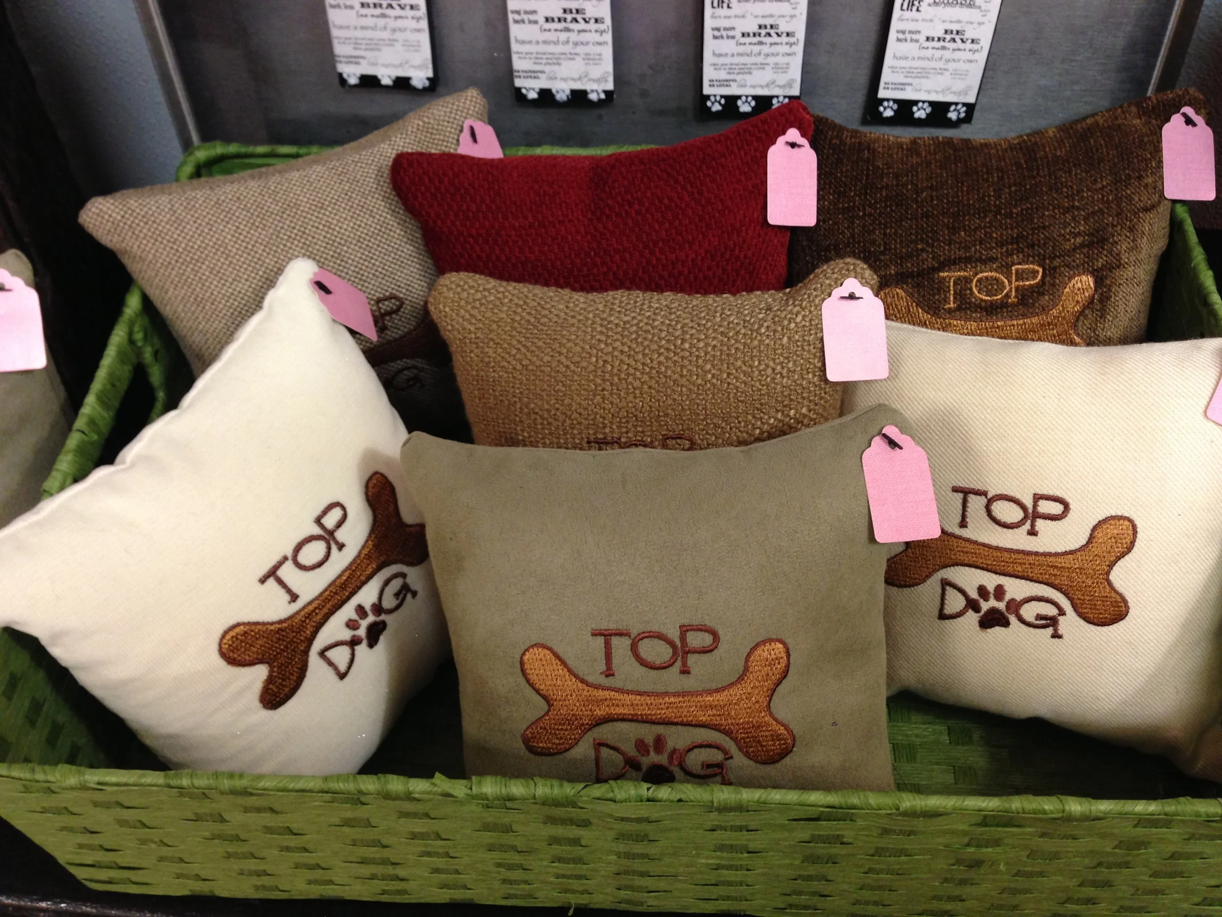 Top Dog embroidered pillows