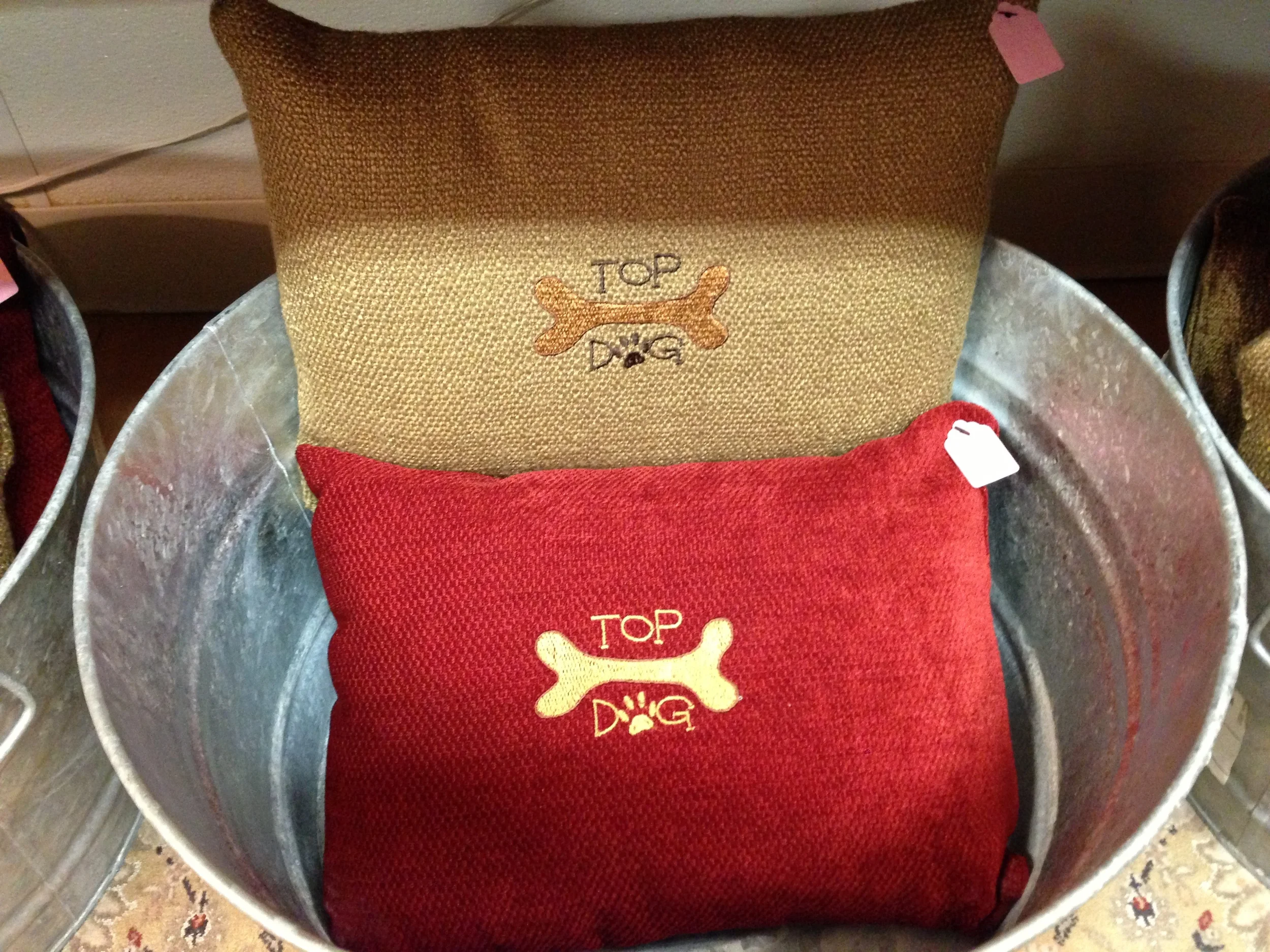 Top Dog embroidered pillows