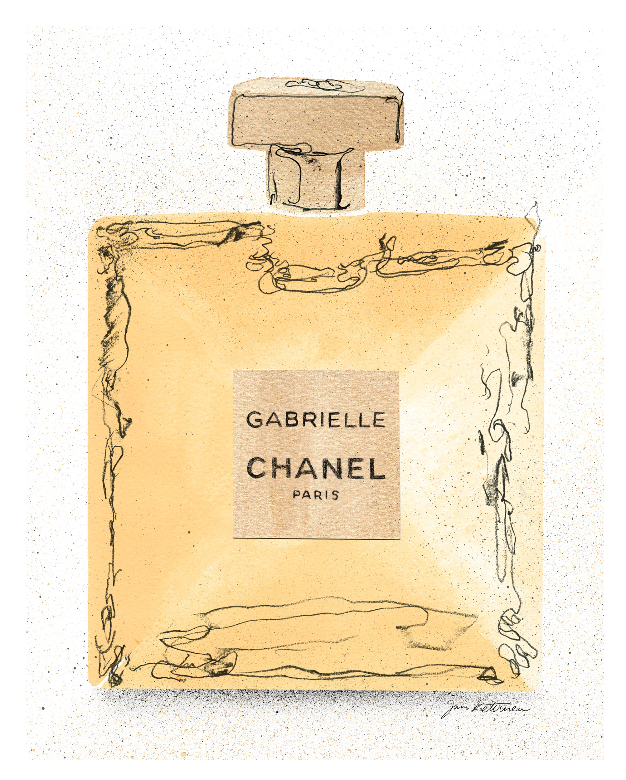 Gabrielle Chanel perfume bottle illustration