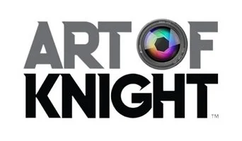Logo with the words 'Art of Knight' and a camera lens in place of the letter 'O'.
