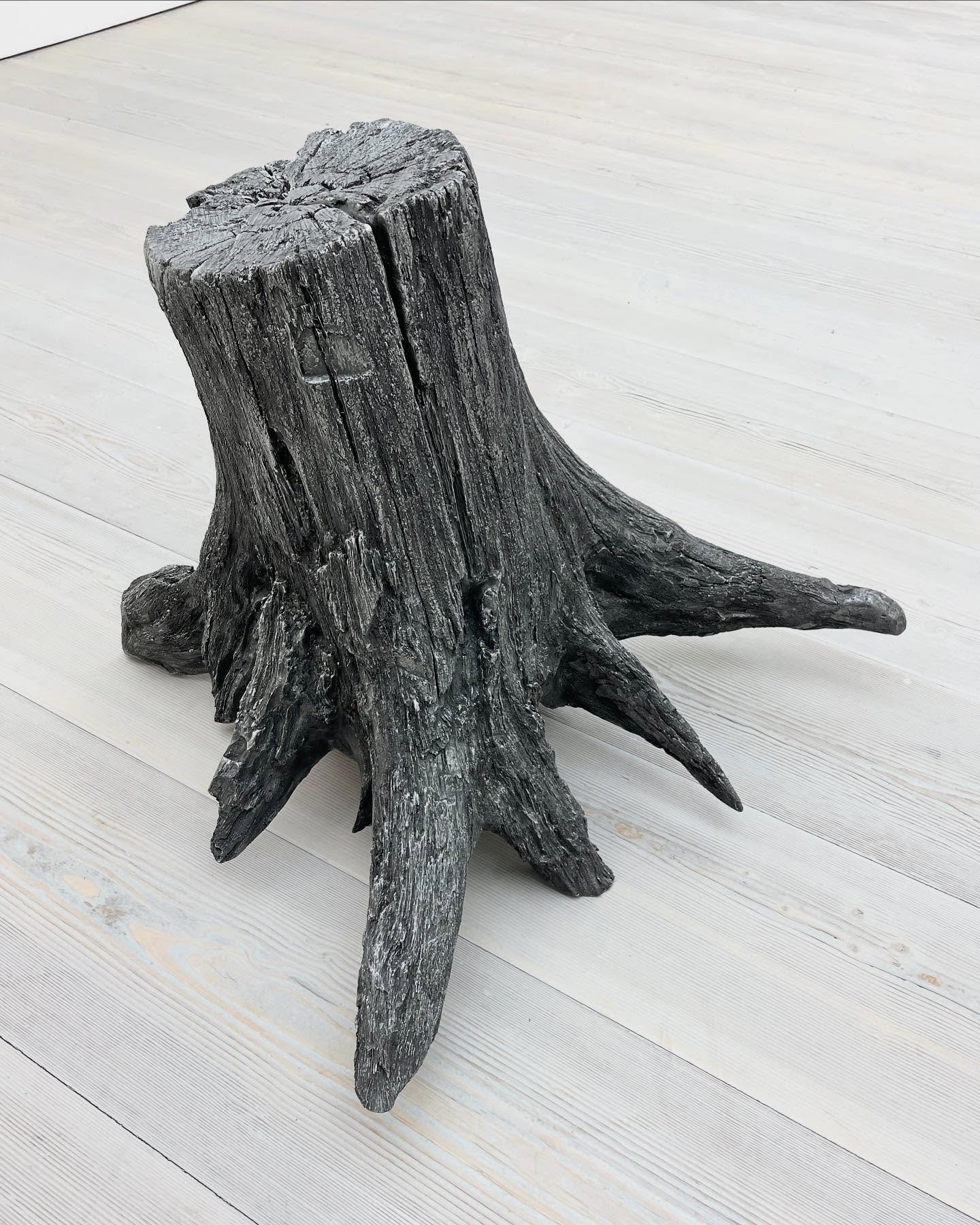 FOSSIL TREE Gel coat, Aluminium powder, Fibreglass 100 &times; 150 &times; 150 cm 2023

Cast from the stump of an oak uprooted by violent storms, this sculpture holds the imprint of a tree that no longer stands. A ghost of what should have been, it e
