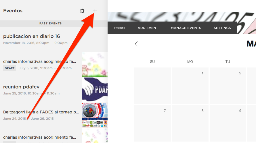 Pinchamos en el + para añadir un evento