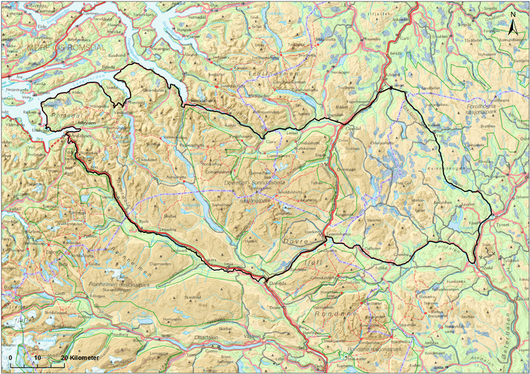 Forslag til avgrensing av planområdet/utredningsområdet, jf. planprogram. Kartarbeid: Norsk villreinsenter
