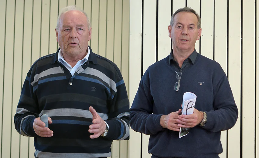 Erland Løkken (til venstre) er en markant og tydelig leder. Han ble gjenvalgt som leder i Snøhetta villreinutvalg. Arne Granlund har vært oppsynsleder i Snøhetta i en årrekke. Også han ble gjenvalgt av årsmøtet. Foto: Arne Nyaas