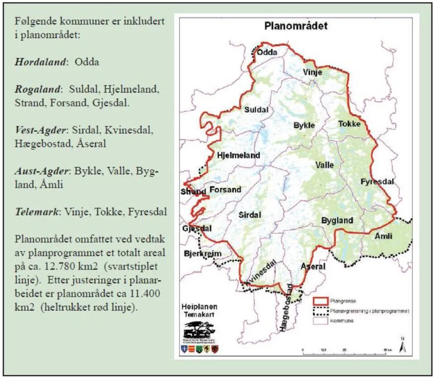 Planområdet (Kjelde: Regional plan for Setesdal Vesthei, Ryfylkeheiane og Setesdal Austhei).