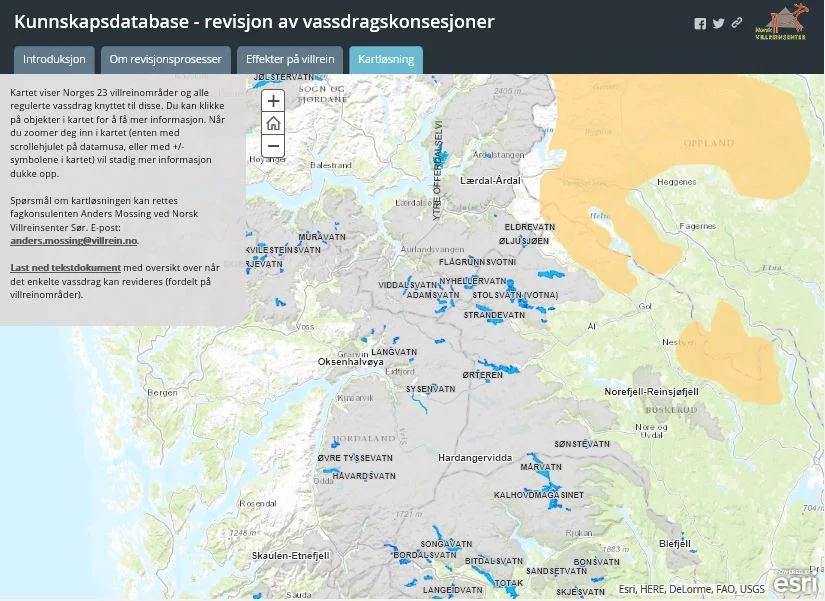 Kartløsningen/databasen i historien om revisjon av vannkraftkonsesjoner.