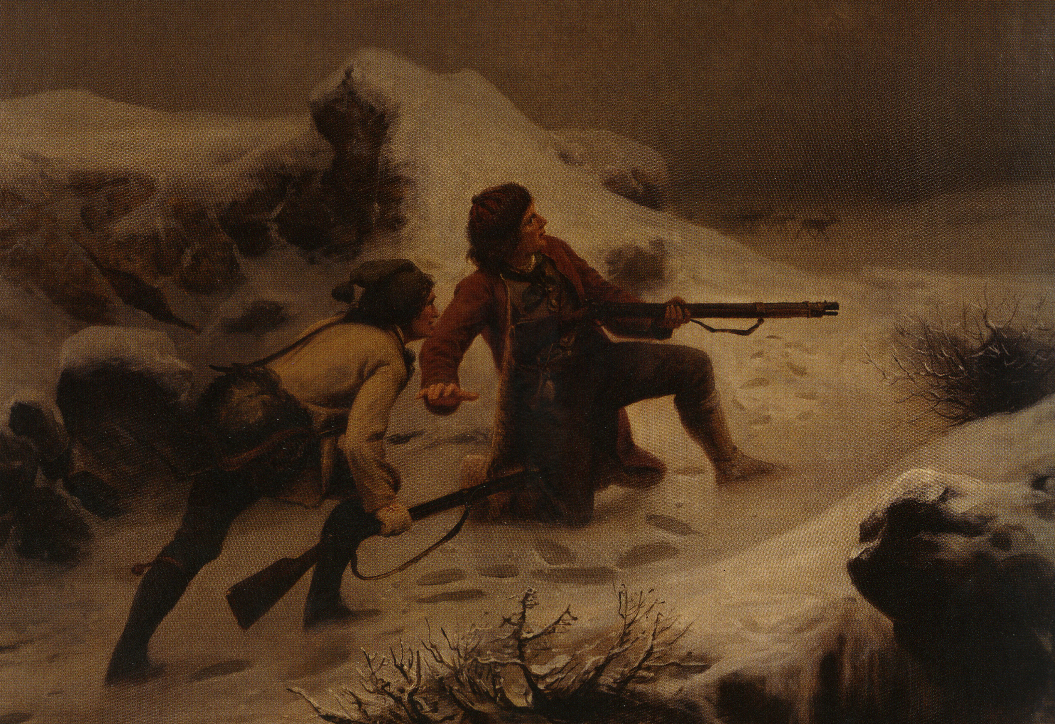 Illustrasjon: Knud Bergslien «Reinsdyrjakt», olje/lerret, 1868
