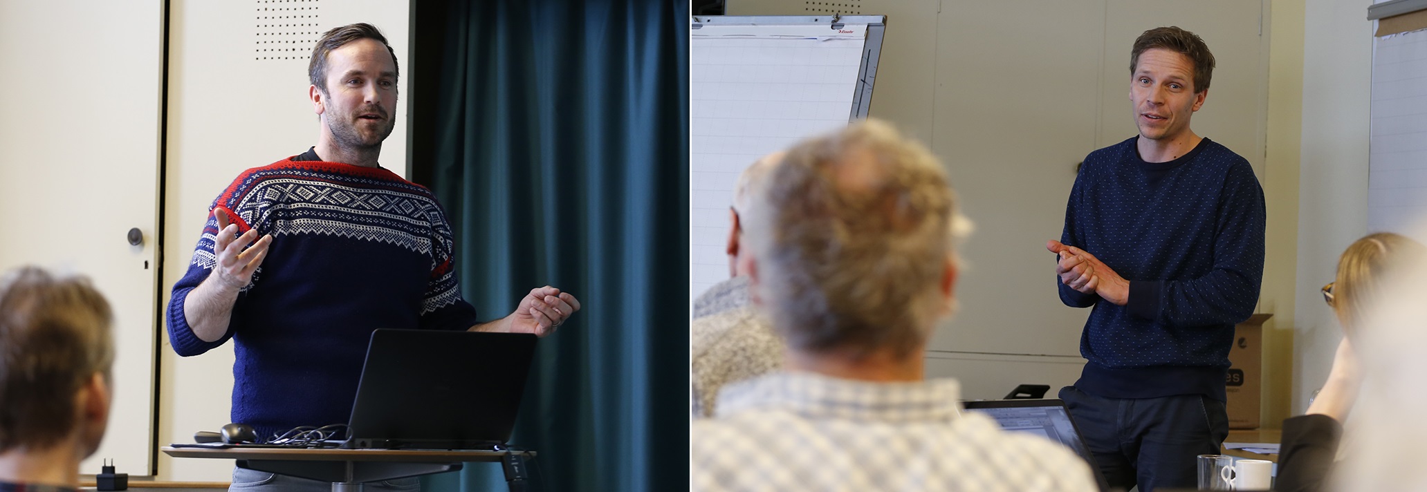 Erlend Gjelsvik og Morten Aas fra Oppdal fylkeskommune presenterte prosjektet "Villreinfjellet Rondane som verdiskaper". Foto: Anders Mossing