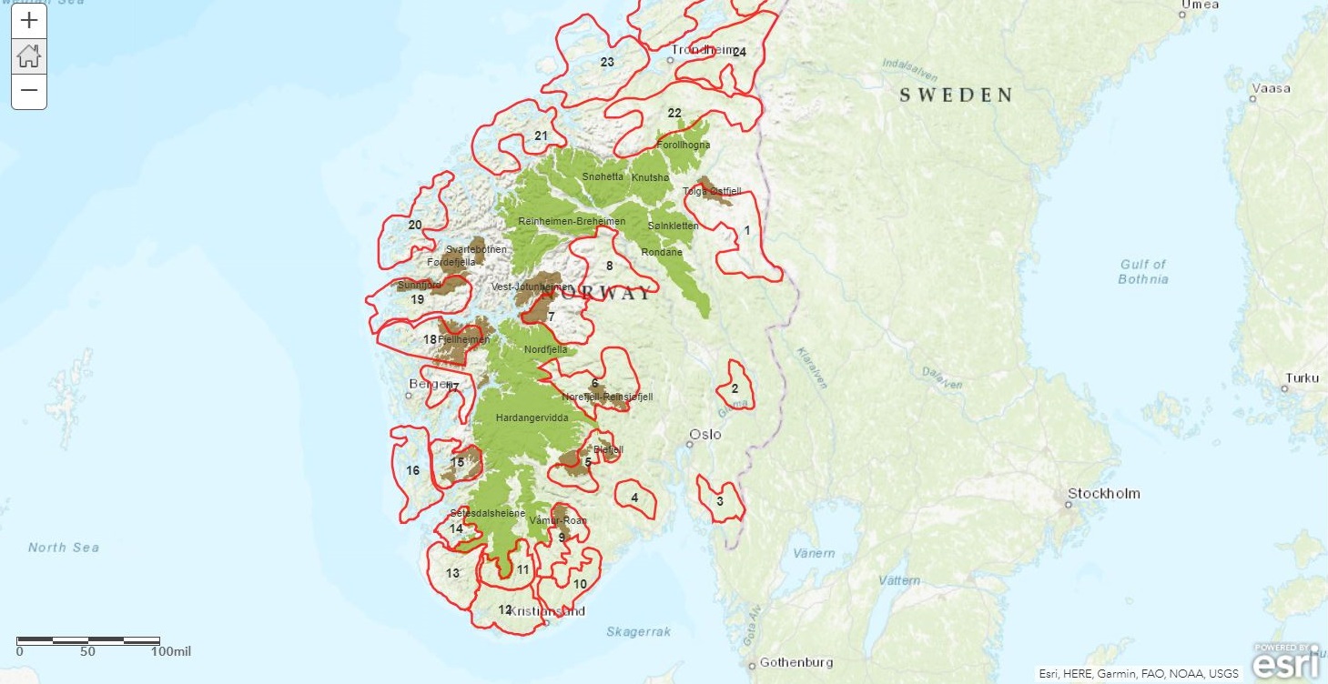 Skjermdump fra det interaktive kartet Norsk villreinsenter har laget.