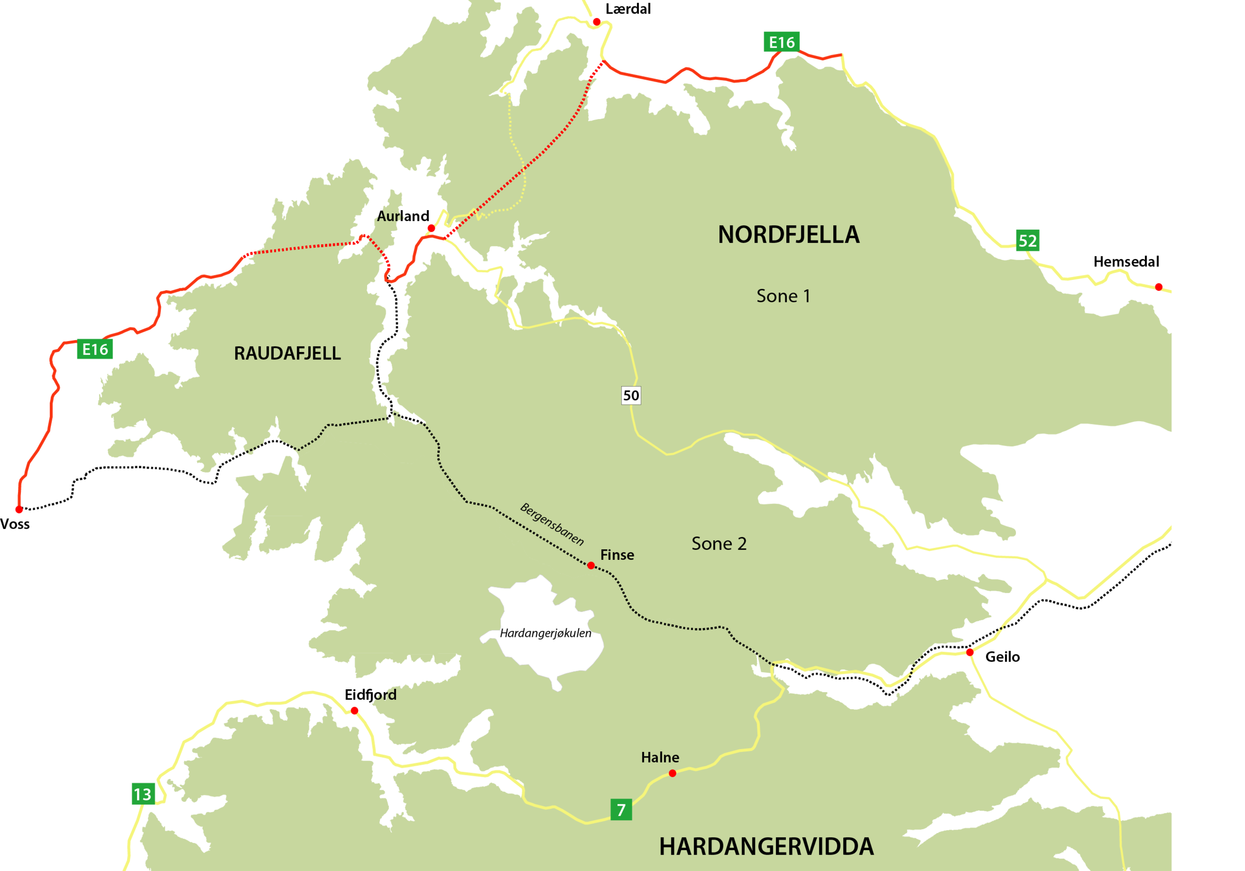 Grovt kart over området som viser Raudafjell, Nordfjella og Hardangervidda. Områdets avgrensning i kartet kommer fra Norsk villreinsenters leveområdekartlegging i forkant av den regionale planen for Nordfjella. Det omsøkte arealet avviker noe fra de…
