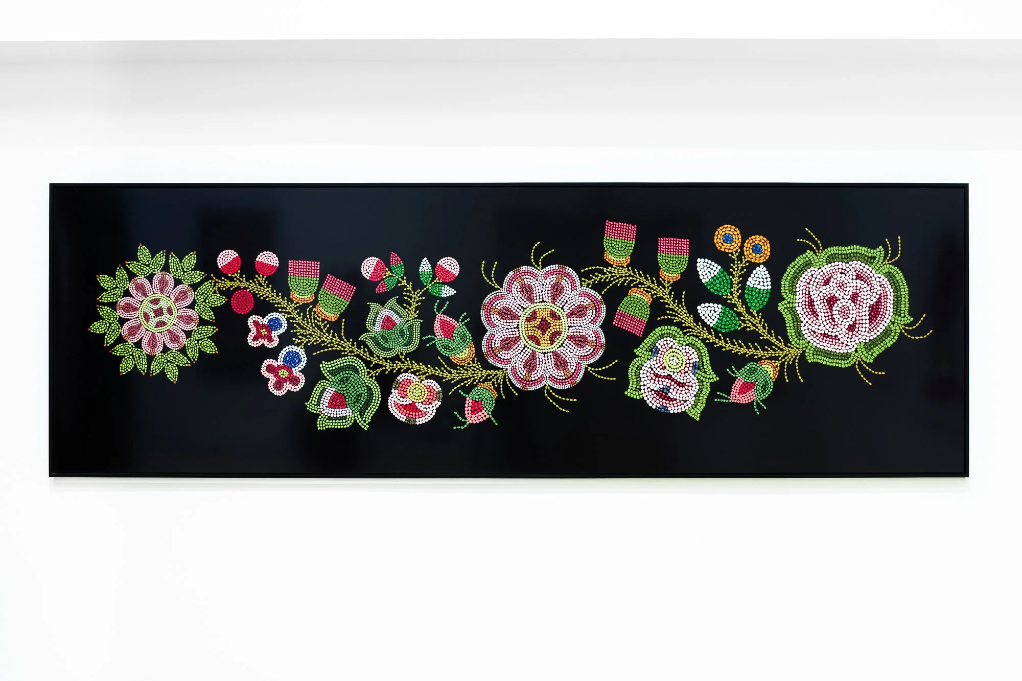   Moss Bag , 2021. Digital collage of individually photographed berries. Printed with pigmented ink on Canson Infinity Photo High Gloss Premium RC archival paper. Acrylic face mount. (Inspired by Moss Bag H4-2-13 (artist unknown) held in the Manitoba