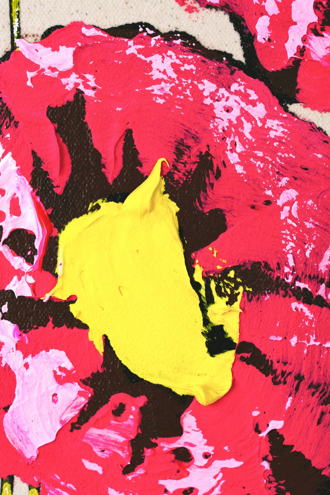 Bold botanical painting showcasing pink flowers painted in thick, energetic brushstrokes by Josh Brown.