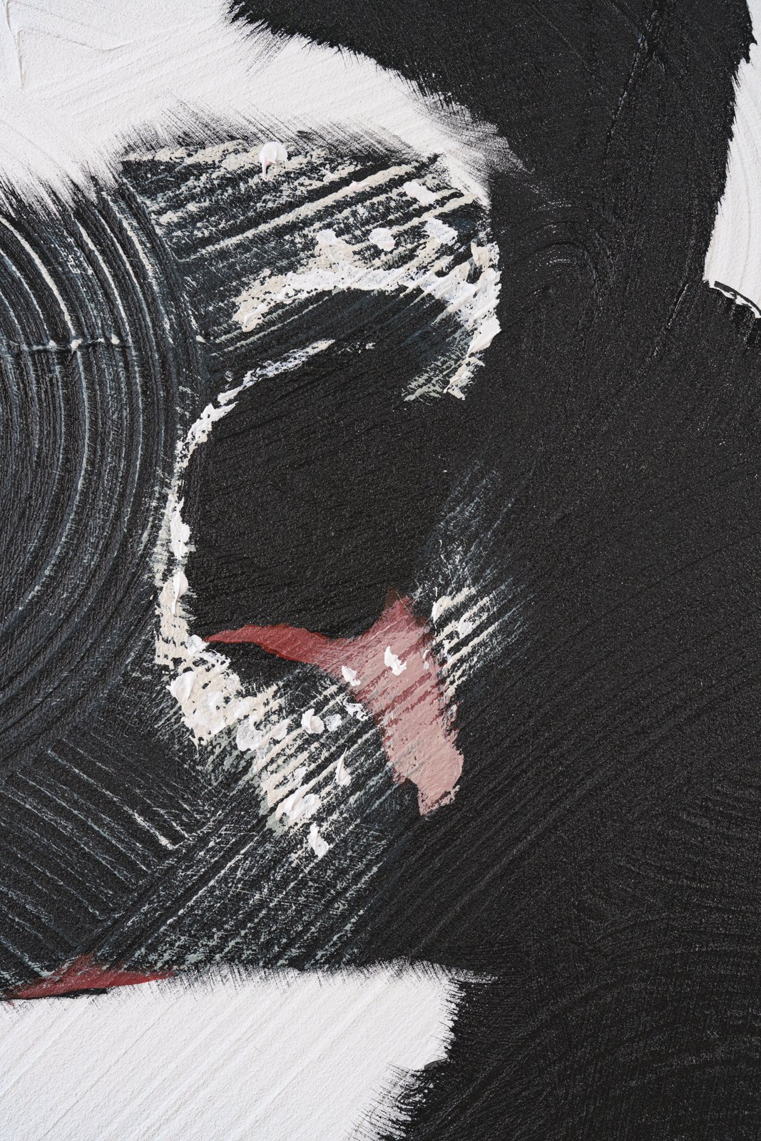 Modern minimalist cow painting highlighting form through contrast and texture by Josh Brown cropped to highlight the nostril of the cow.