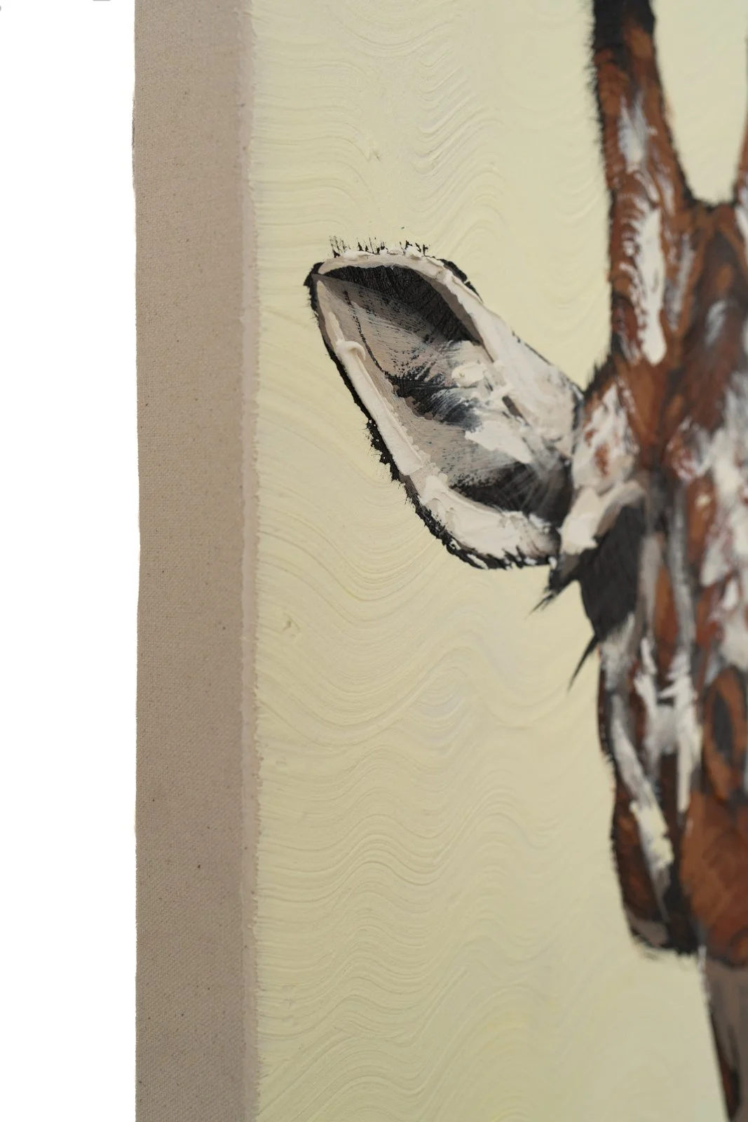 Modern giraffe artwork emphasizing warmth, character, and tactile acrylic texture by Josh Brown.