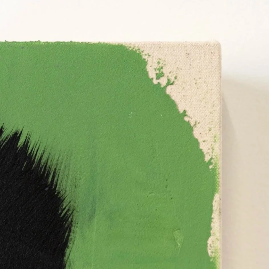 Detail view of repeated vertical ostrich figures creating rhythm and visual tension in modern animal painting by Josh Brown.