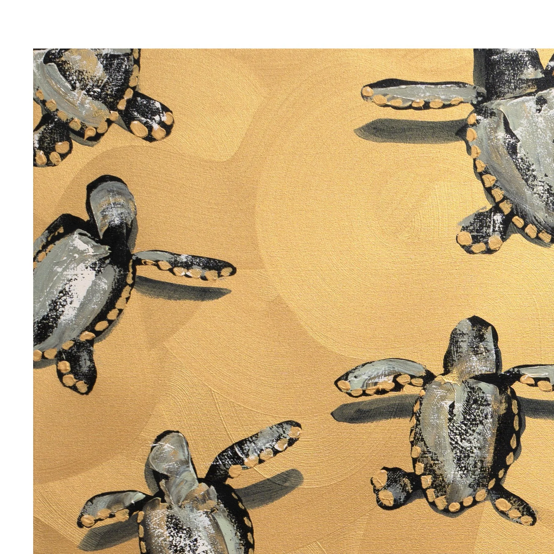 Contemporary coastal wall art featuring stylized baby turtles rendered with thick paint by New York City based painter Josh Brown.