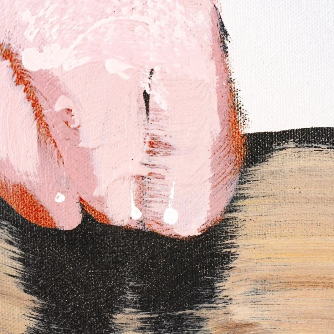 Modern farm animal painting emphasizing texture, warmth, and gentle humor by Josh Brown zoomed in on the hoof.