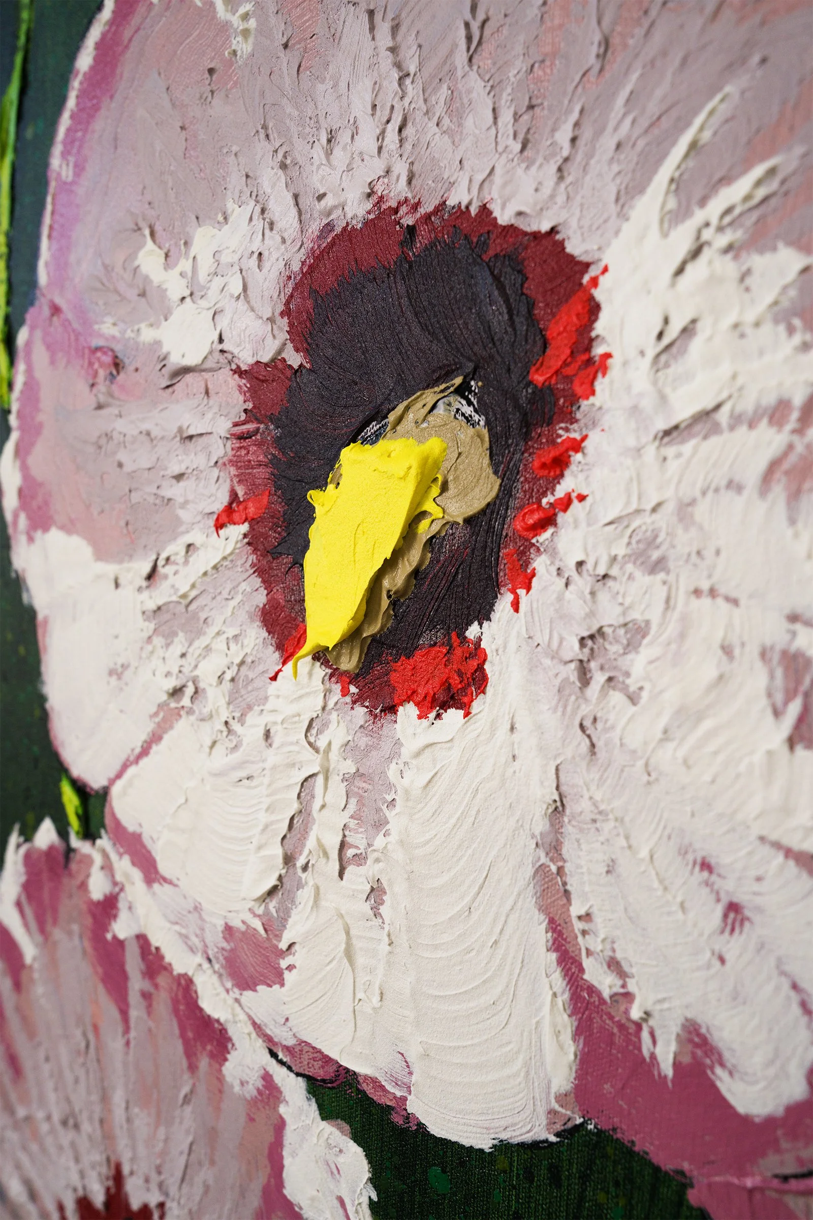 A detail image of a large contemporary painting showing thick expressive strokes by New York City based painter Josh Brown.