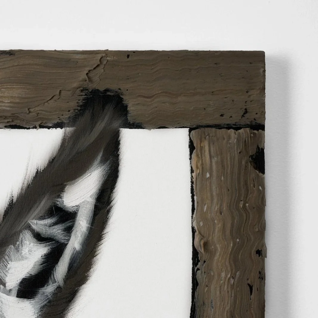 Close-up donkey portrait with expressive ears and high-contrast mark-making by Josh Brown.