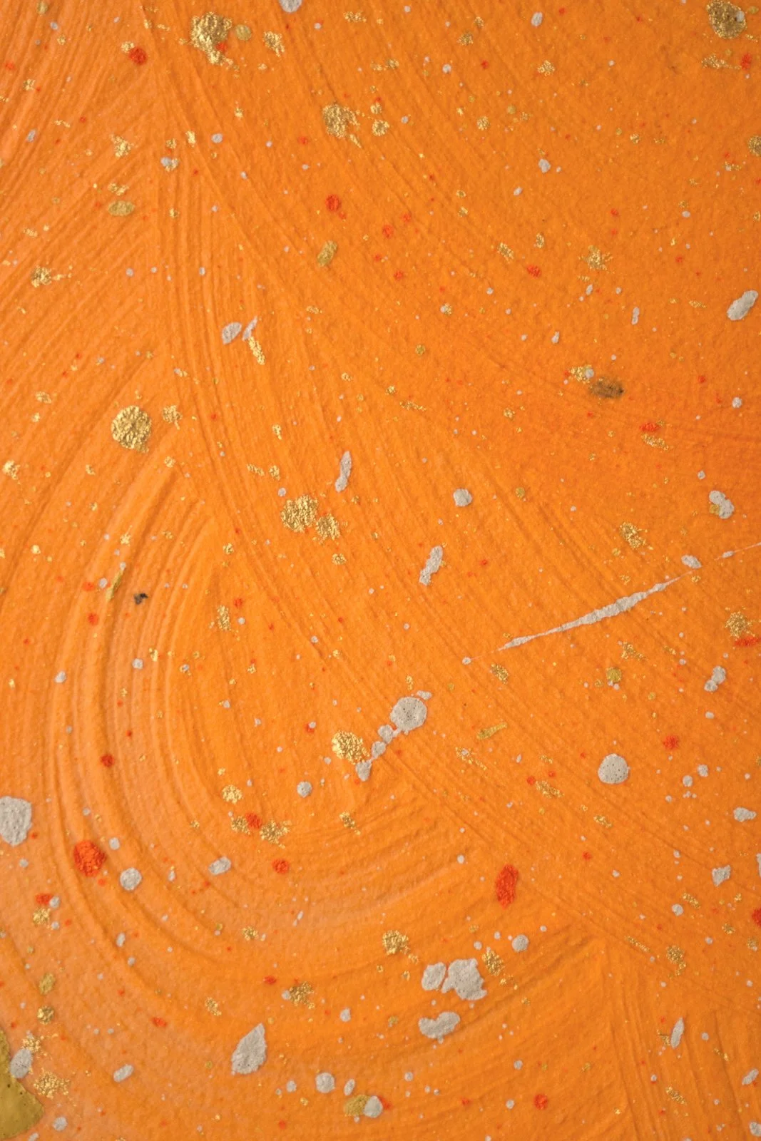 Pattern-based contemporary art depicting clownfish on a textured orange field cropped to show the layered orange background by Josh Brown.
