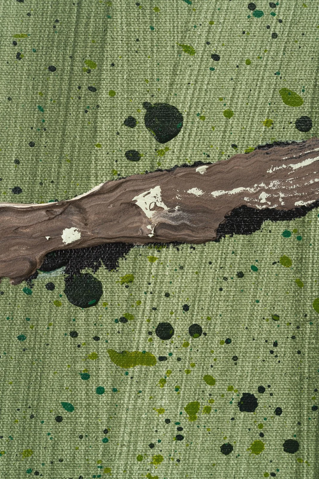 Detail of a hand-painted sloth artwork featuring soft neutral tones, green backdrop, and contemporary animal illustration style by New York City based painter Josh Brown.