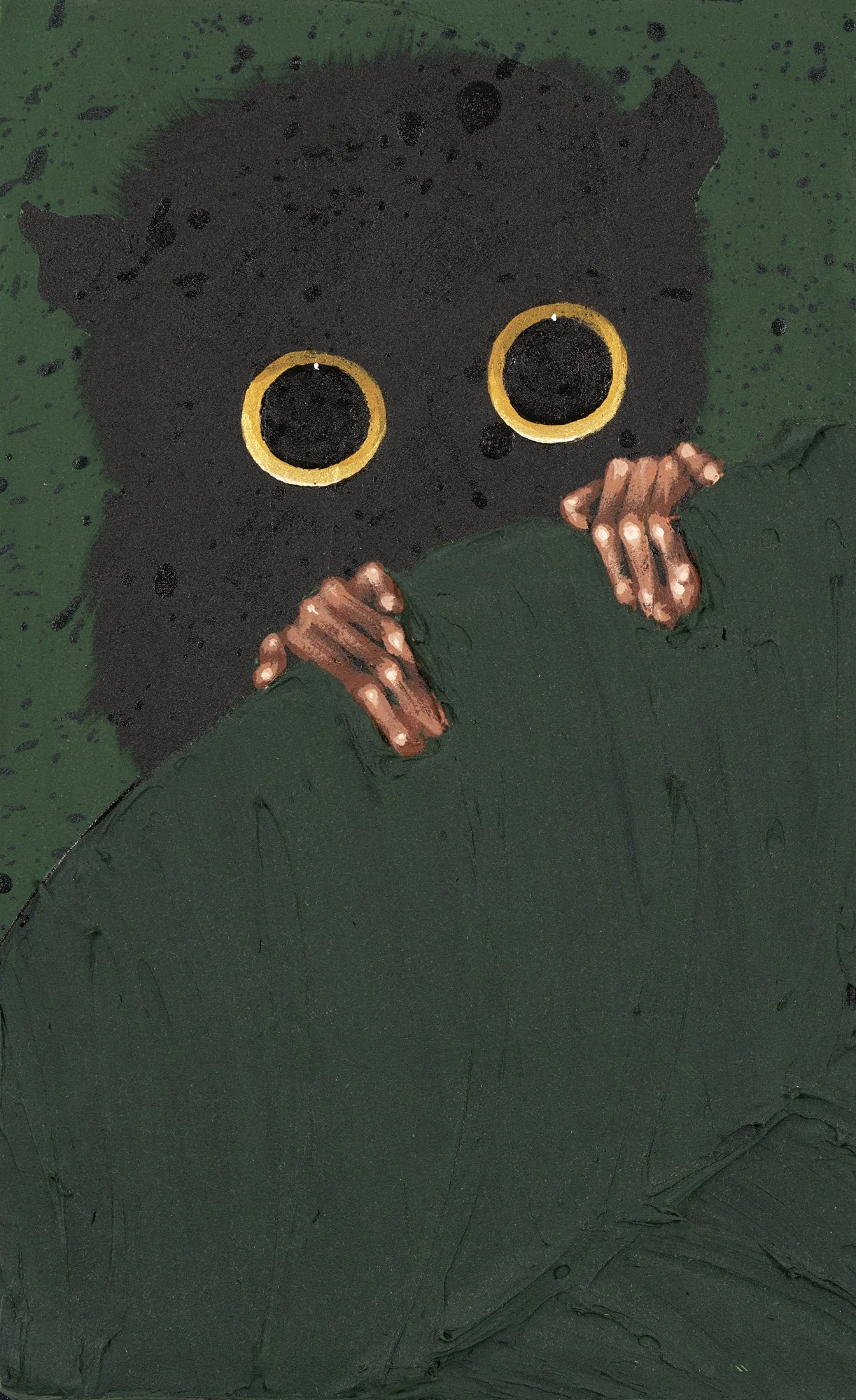 An acrylic painting made with thick strokes of a large eyed tarsier by New York City based animal painter Josh Brown.