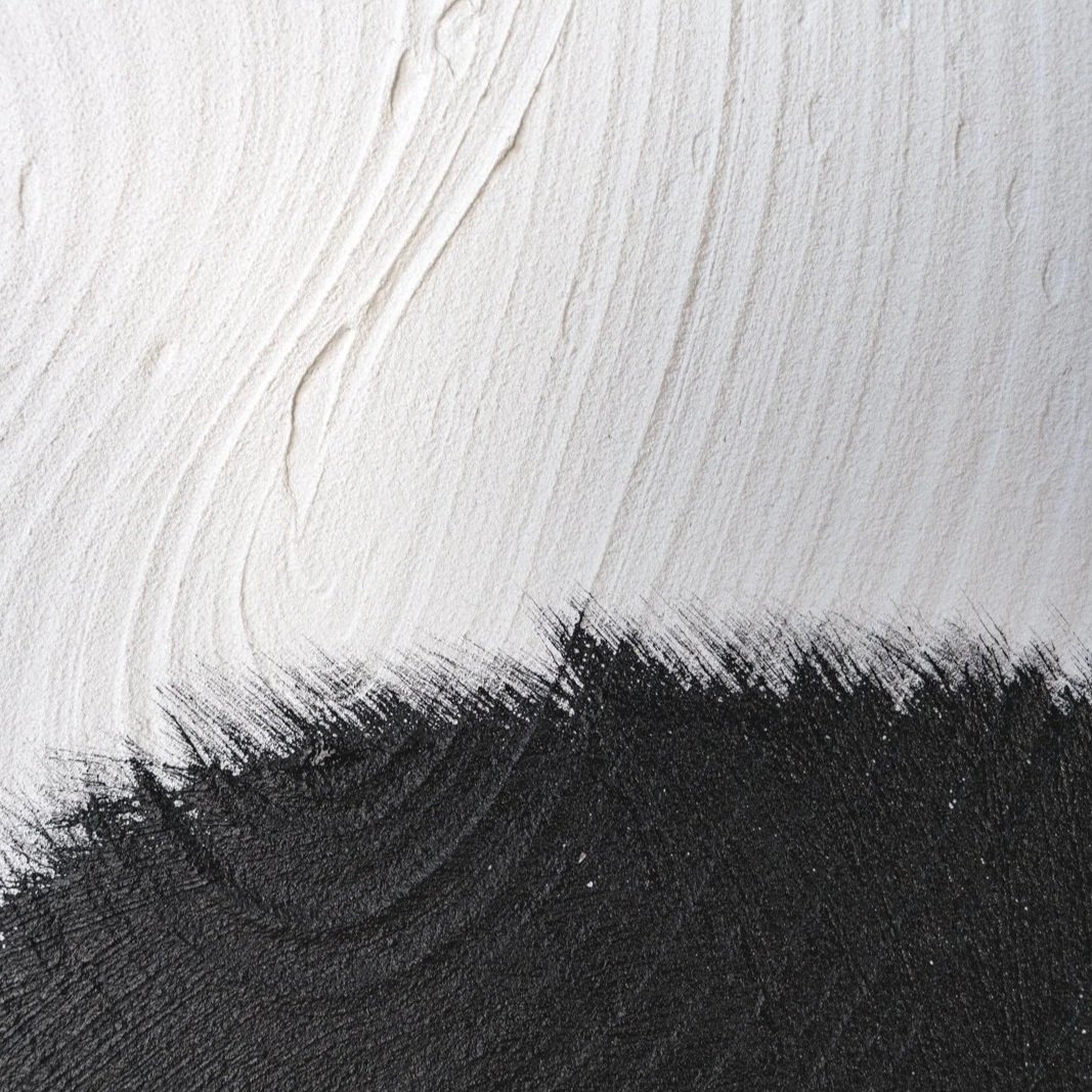 Contemporary farm animal painting with bold black shapes and visible palette-knife texture by Josh Brown.