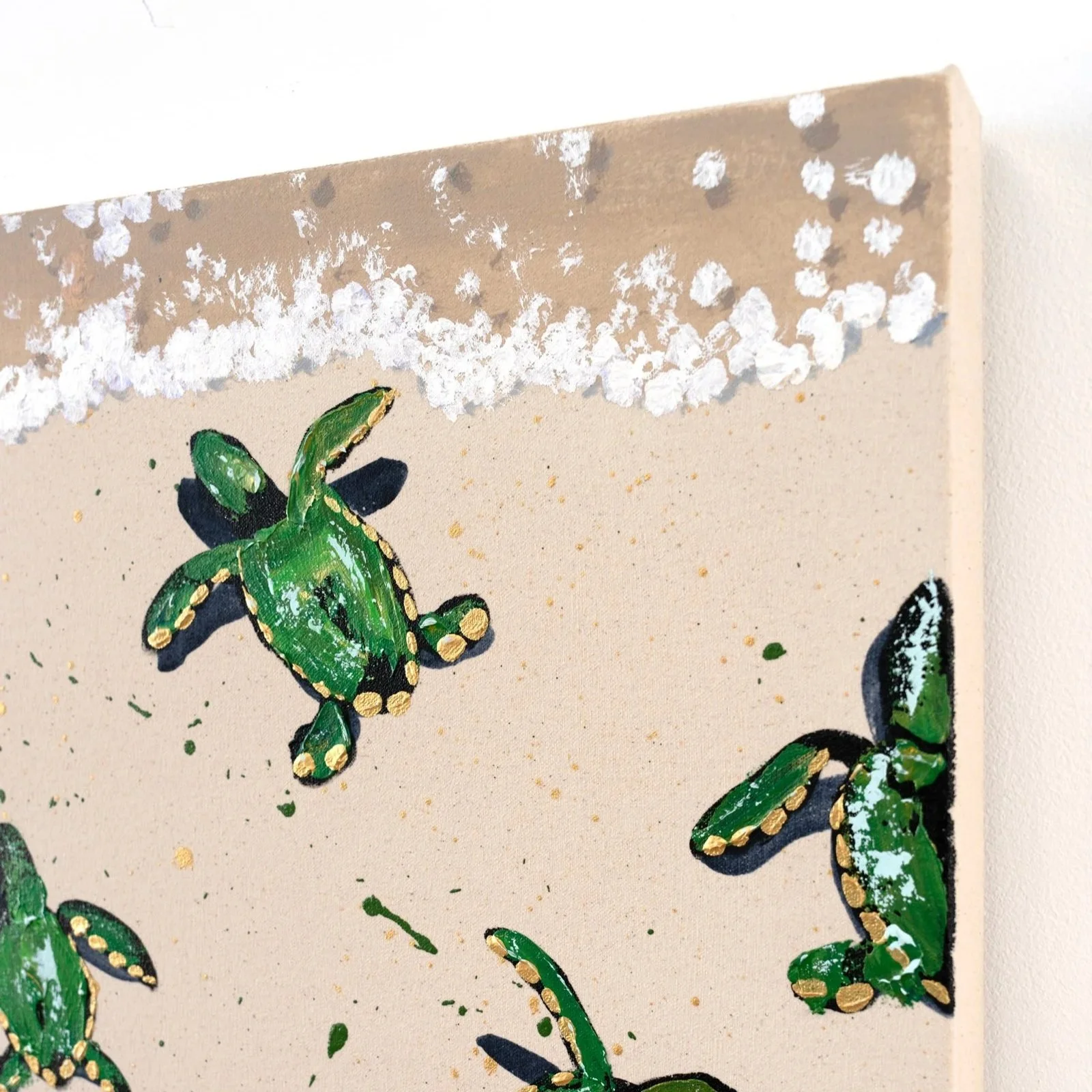 Collectible modern artwork inspired by sea turtle hatchlings and shoreline movement
