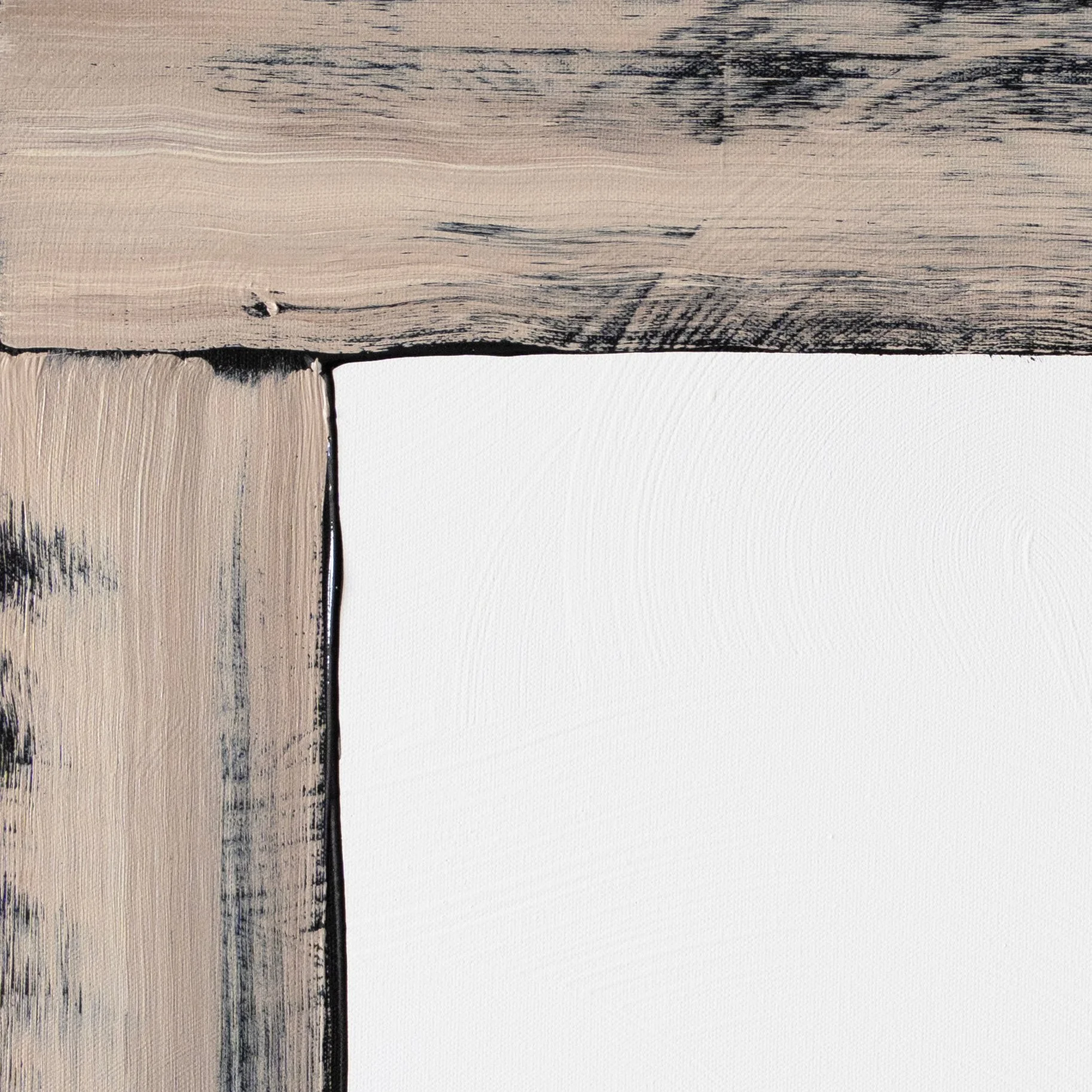 Contemporary figurative painting of a pig framed by weathered wood by Josh Brown.