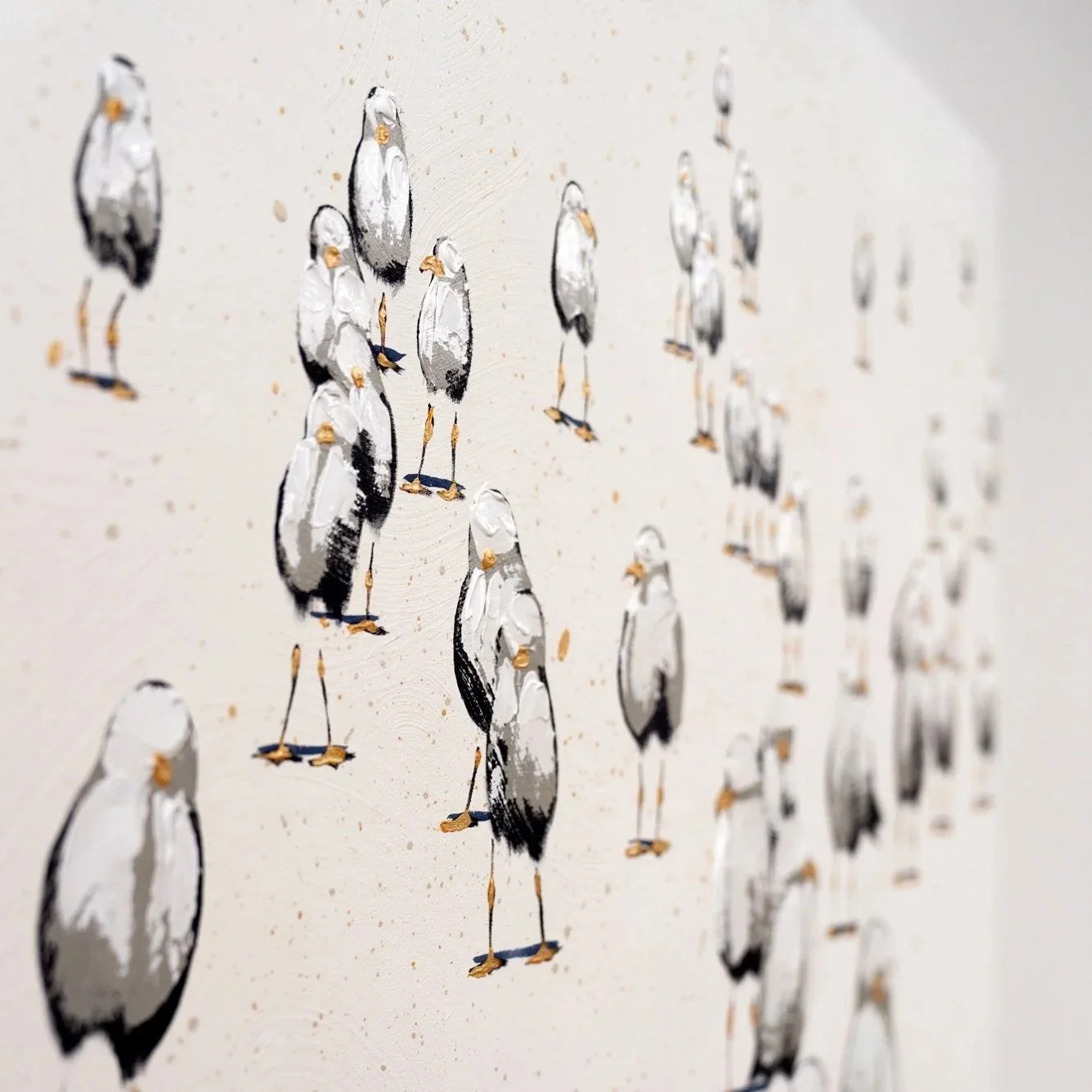Original modern painting of shore birds designed for collectors of coastal and minimalist art by Josh Brown.