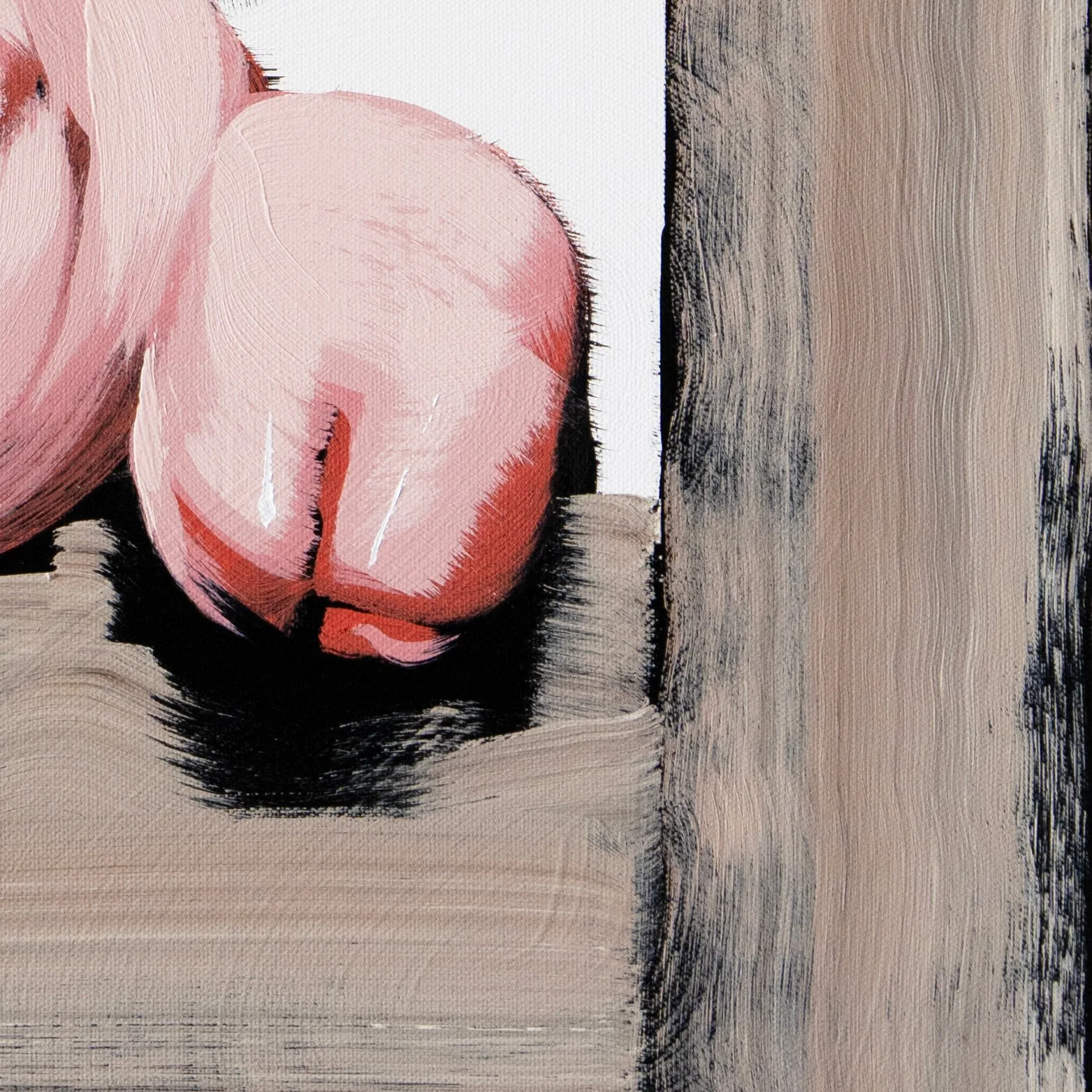 Painterly pig composition with simplified forms and visible brushstrokes cropped on the right hoof of the pig by Josh Brown.