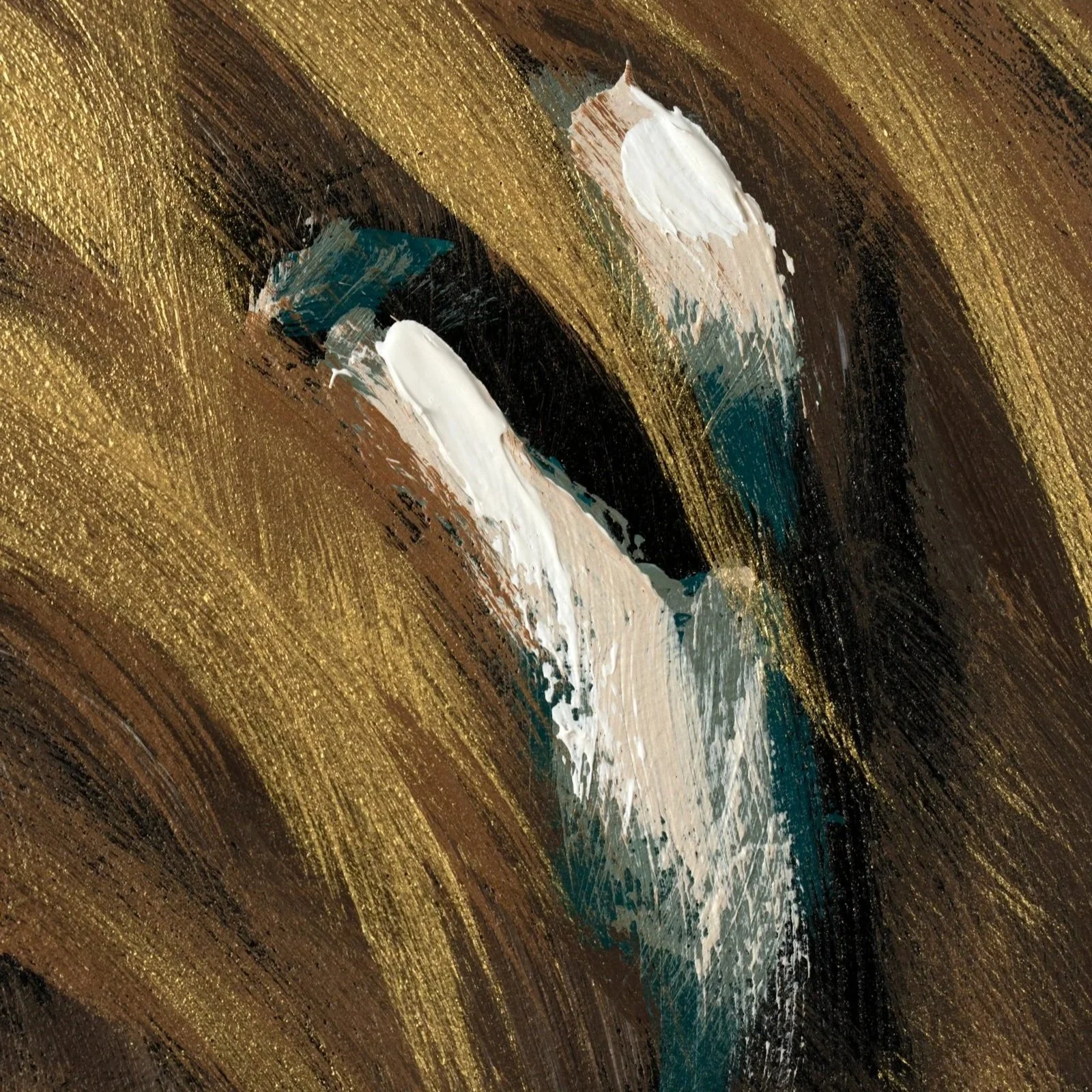 Close detail of a modern fine art painting capturing the personality and closeness of two donkeys by Josh Brown.