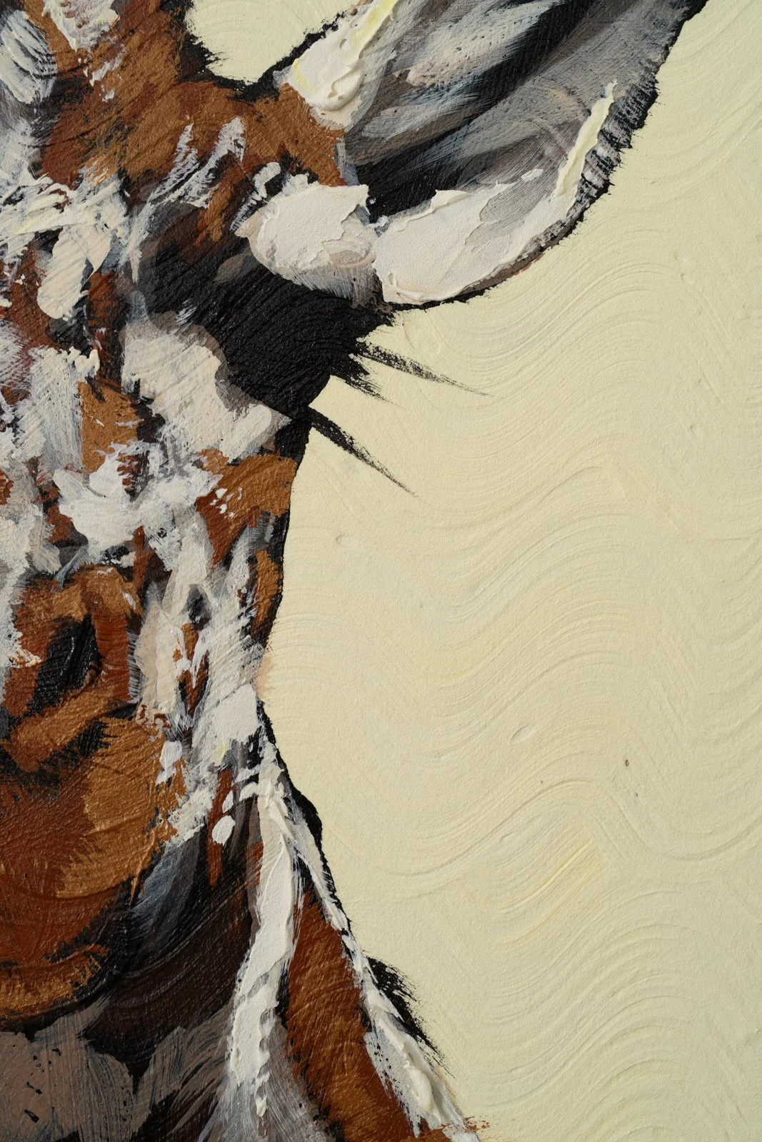 Contemporary animal portrait highlighting gestural mark-making and layered paint texture by Josh Brown.