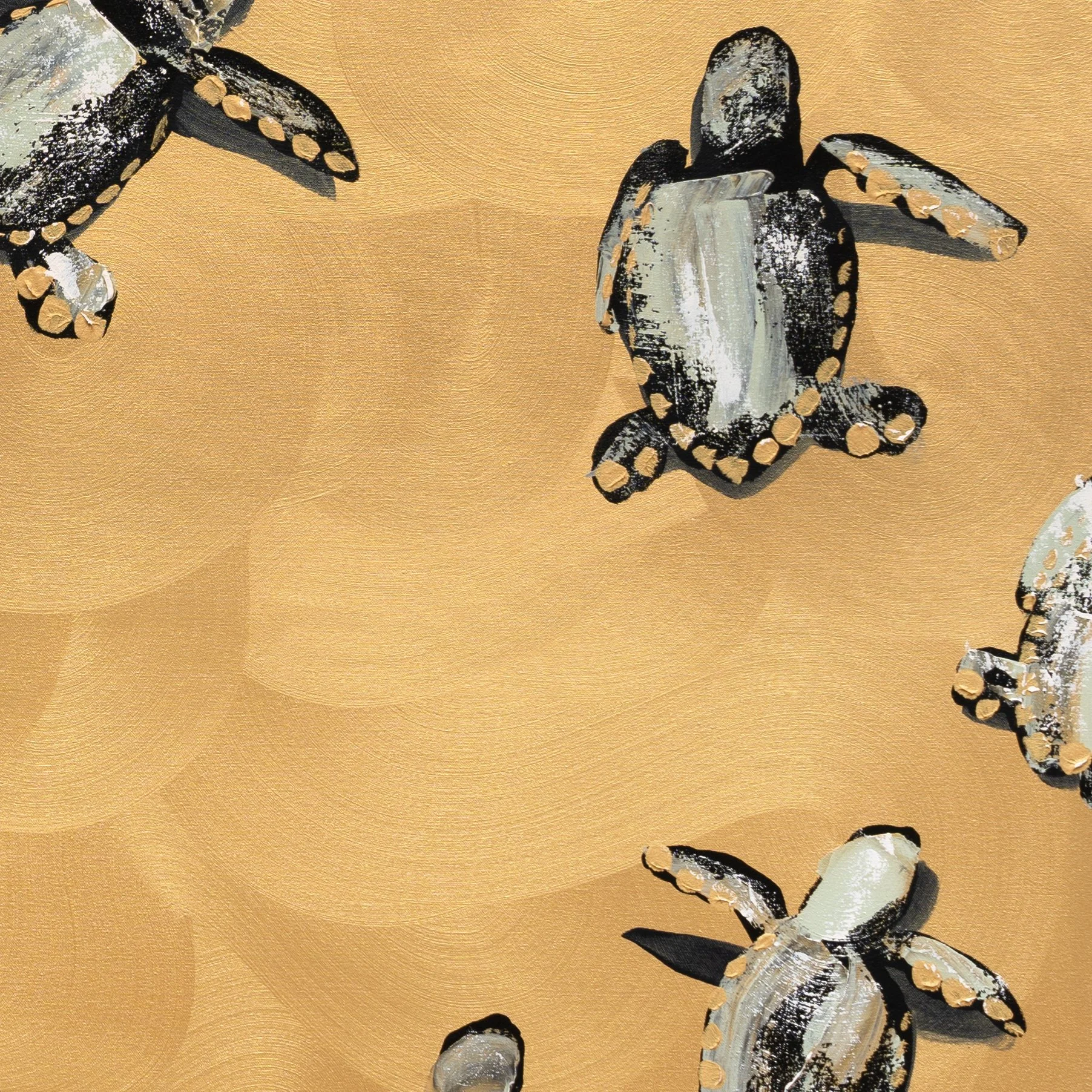 Whimsical sea turtle painting designed in a repeating, scattered layout by Josh Brown.