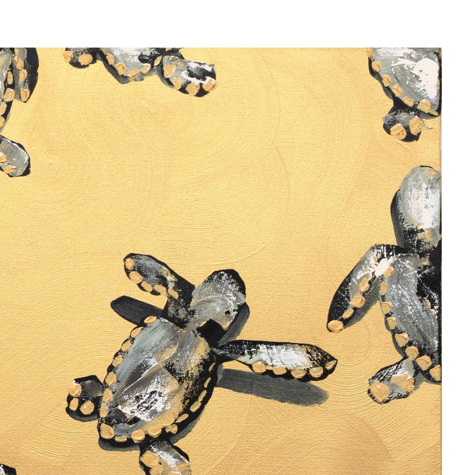Modern animal artwork showing sea turtles on a textured ochre field by New York City based artist Josh Brown.