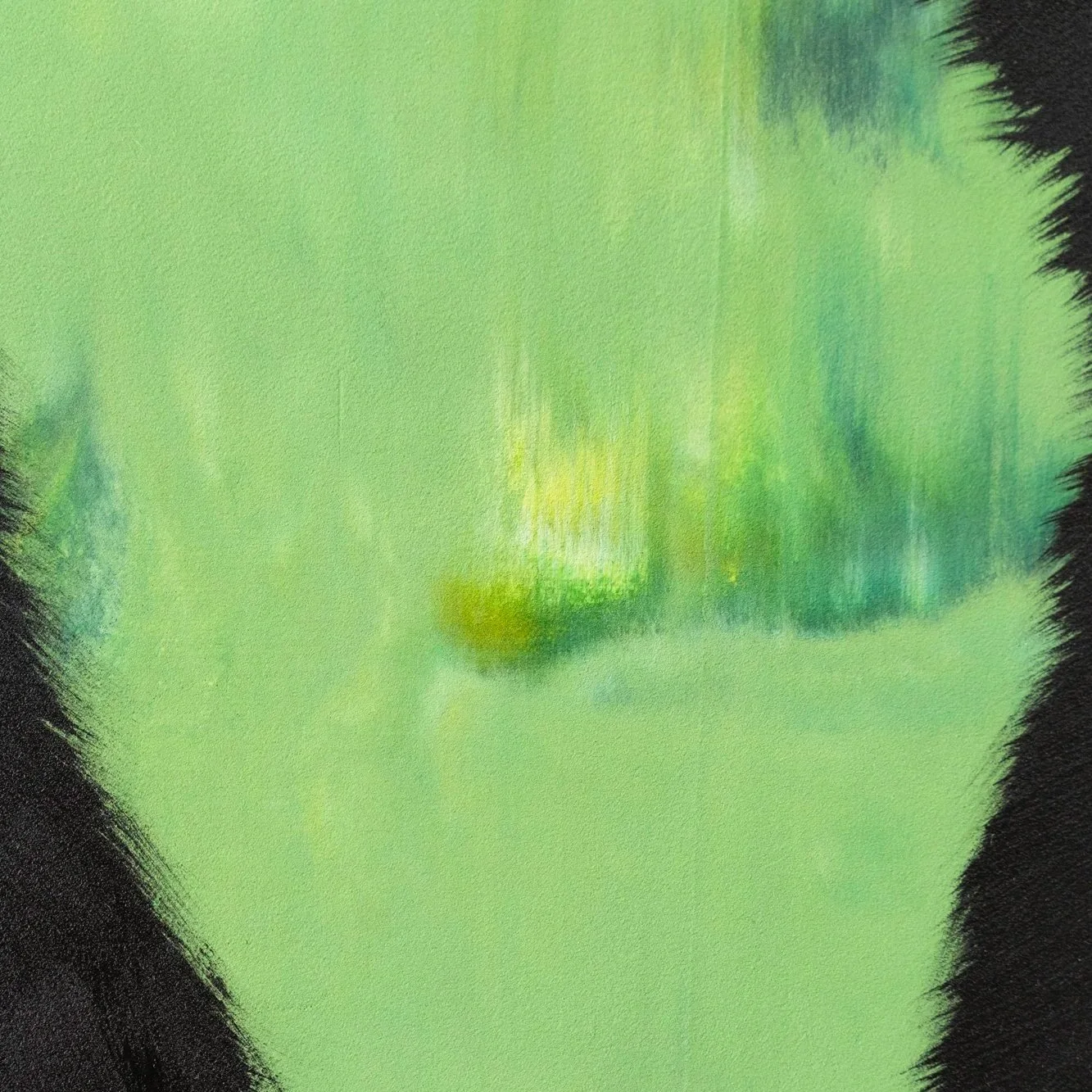 Detail of stark black forms cutting through luminous green space in a contemporary minimalist composition by Josh Brown.