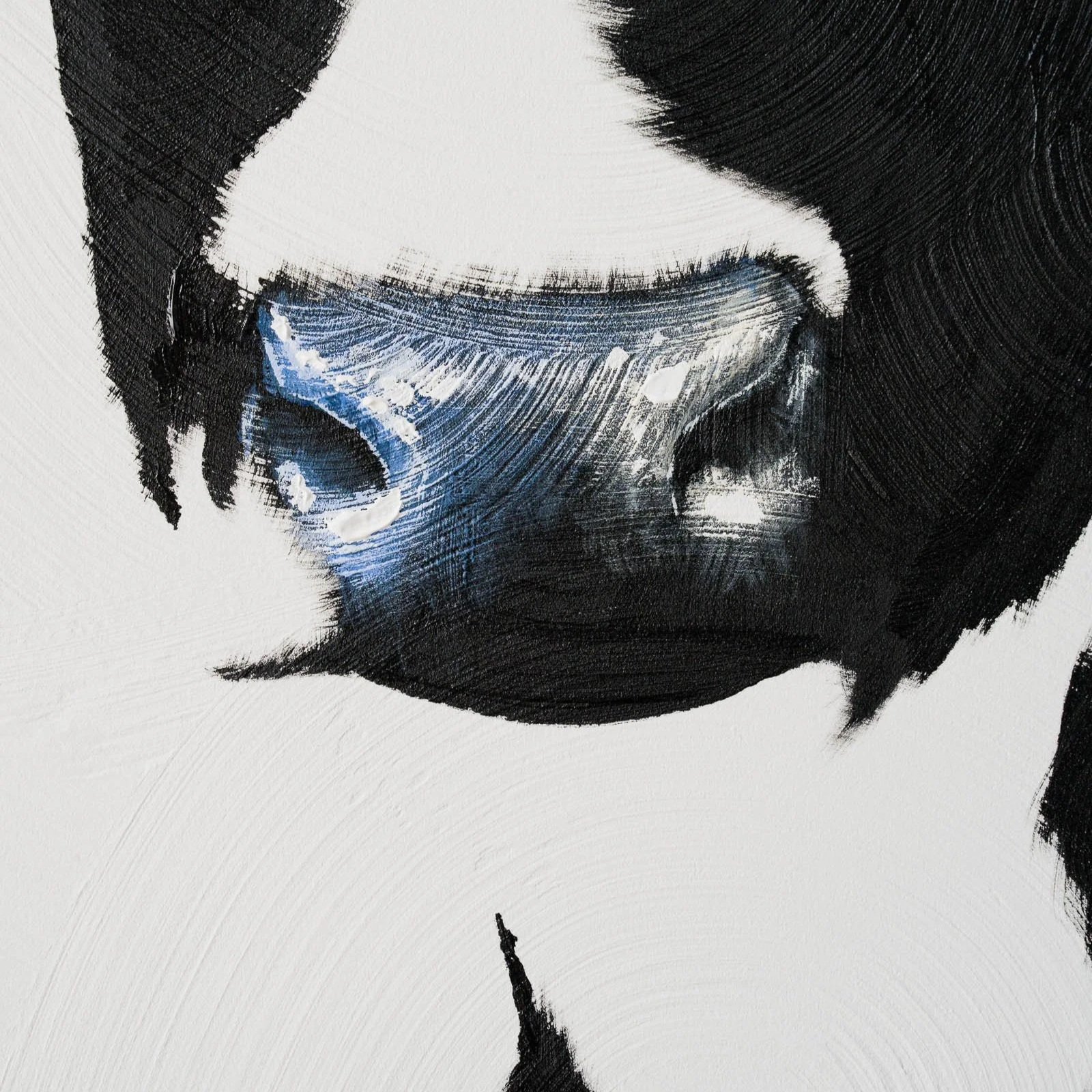 Abstracted calf head rendered in black acrylic against a white surface by Josh Brown.