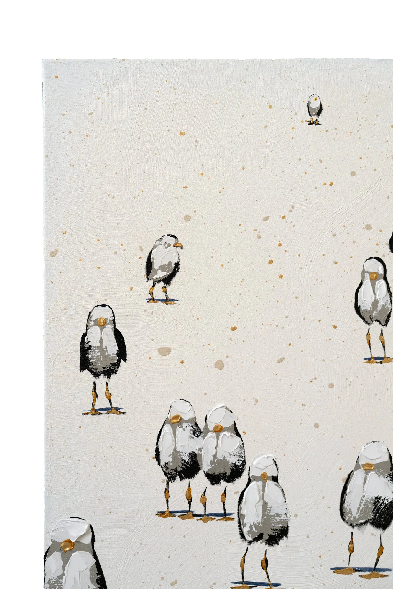 Minimalist beach bird artwork with repeated seagull forms and subtle movement by New York City based painter Josh Brown.