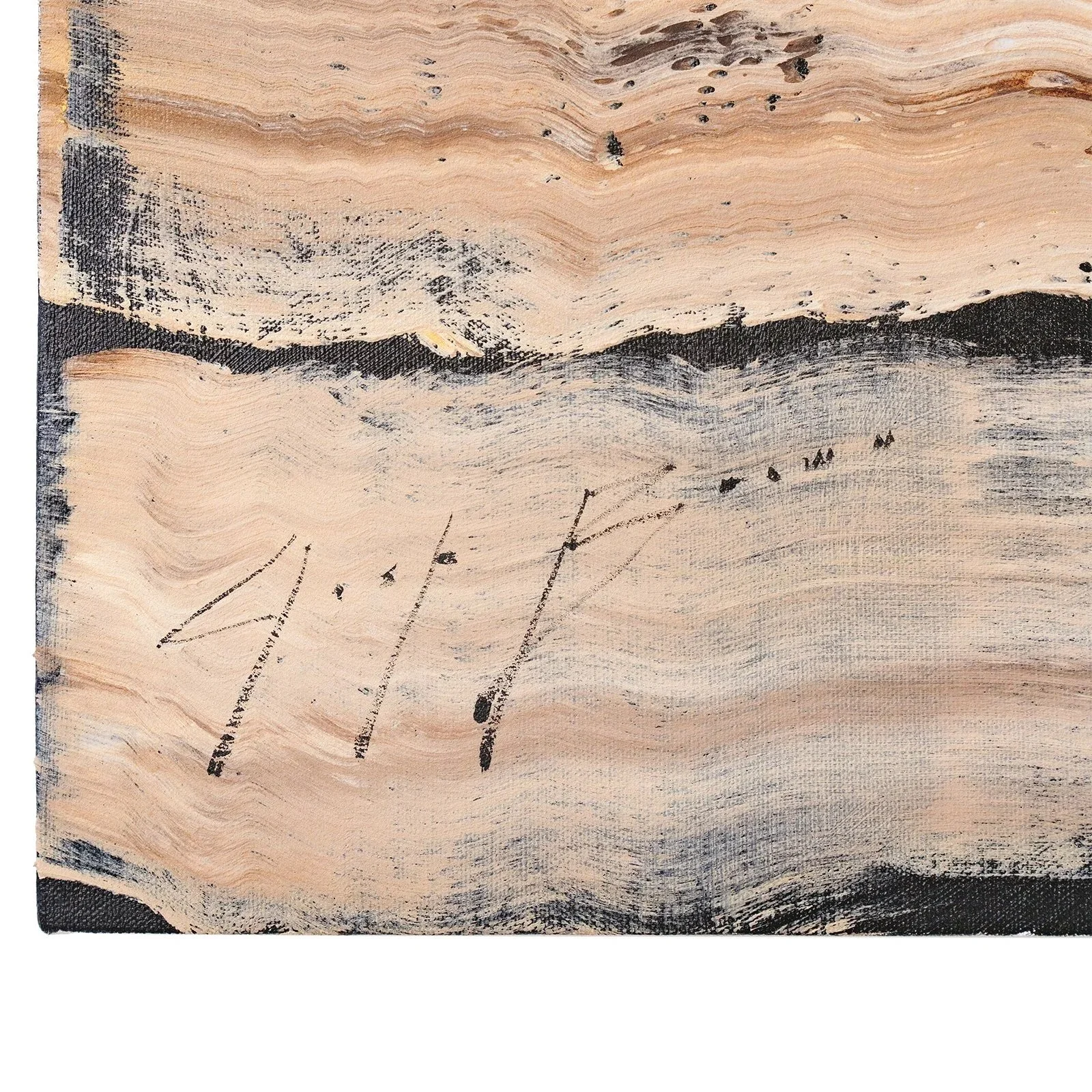 Expressive acrylic painting of a pig peeking over layered wooden boards by Josh Brown.