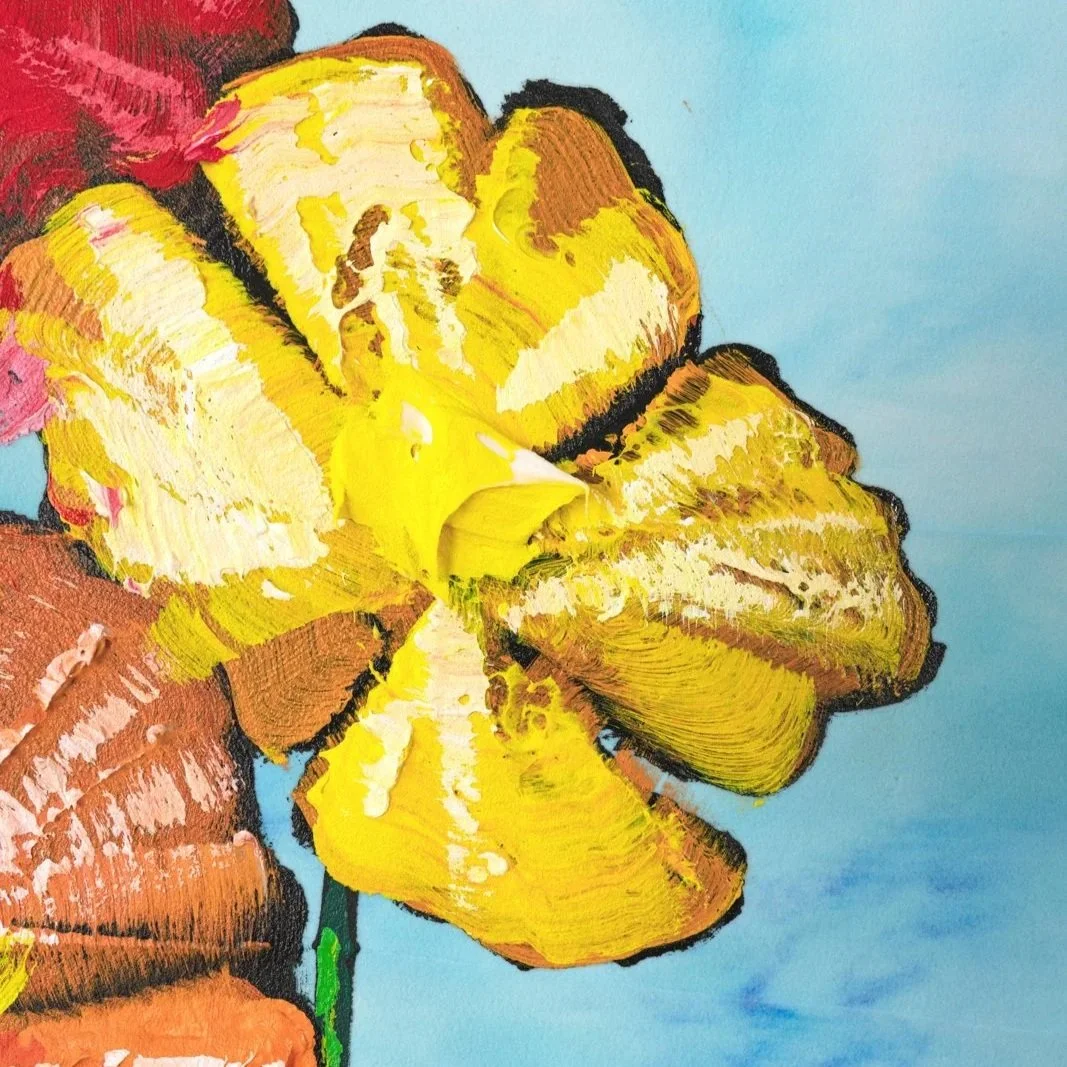 Hand-painted contemporary flower art designed to energize modern luxury interiors by Josh Brown.