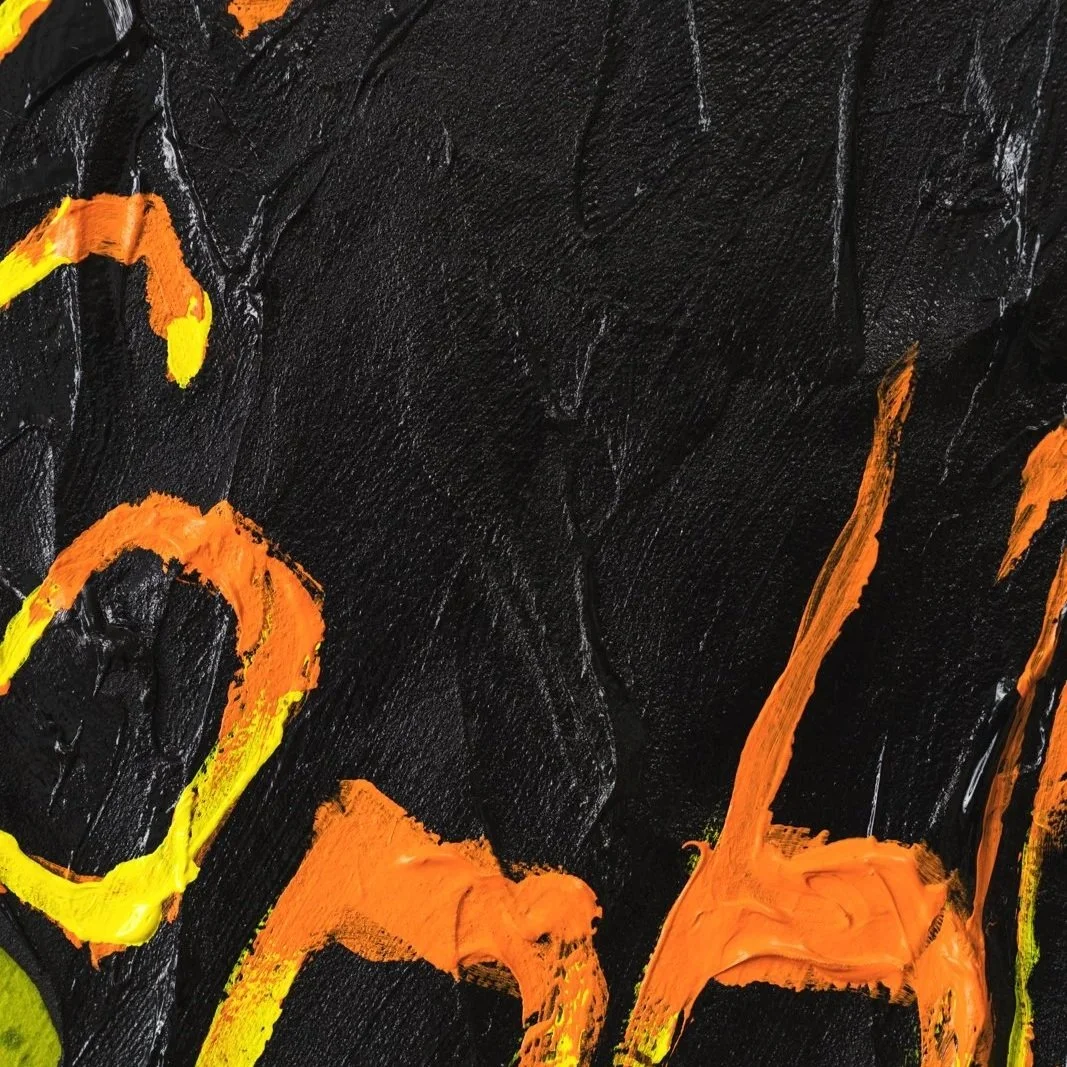 Close-up of abstracted butterfly form with expressive paint application and energetic surface texture by Josh Brown.