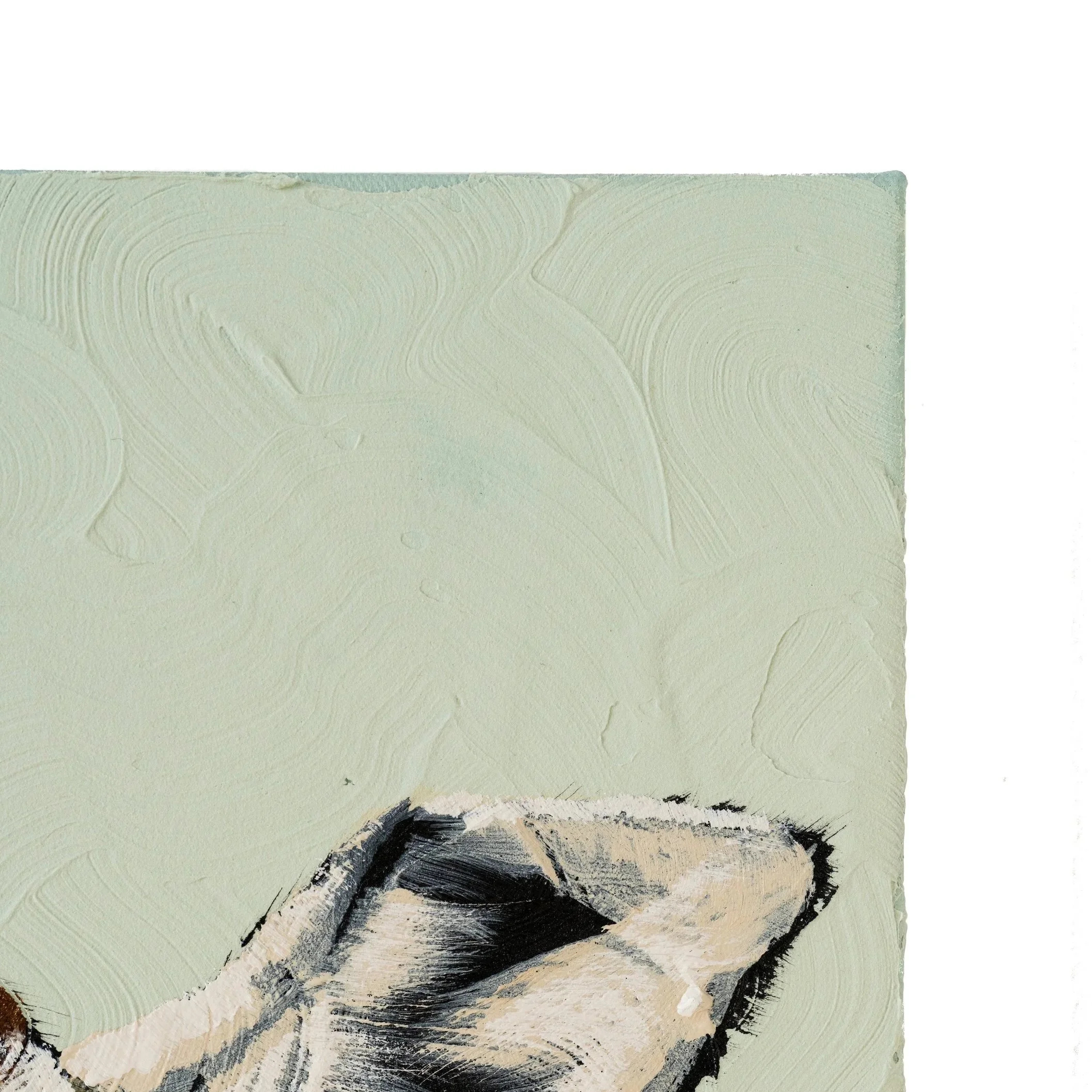 Close-up of a giraffe artwork emphasizing movement, warmth, and tactile acrylic surface by contemporary painter Josh Brown.