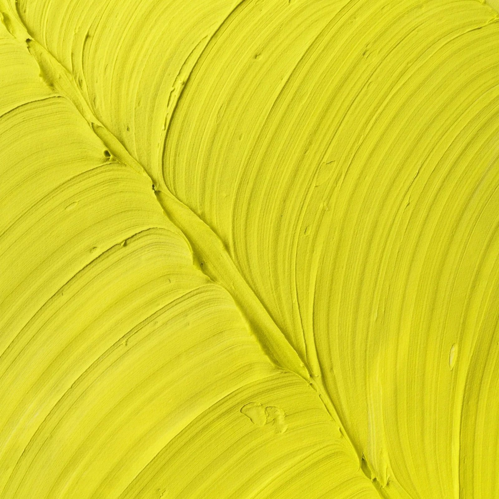 Zoomed-in section of a minimalist yellow abstract painting featuring tactile brushwork and natural leaf shapes by Josh Brown.