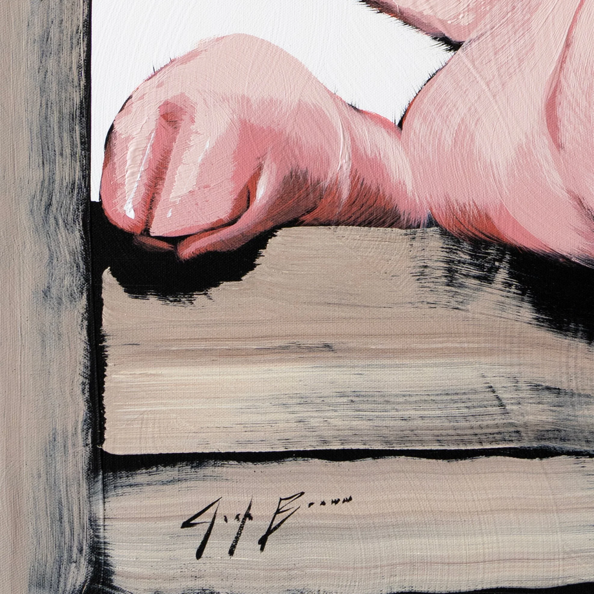 Contemporary pig painting with expressive brushwork and a white background by Josh Brown.