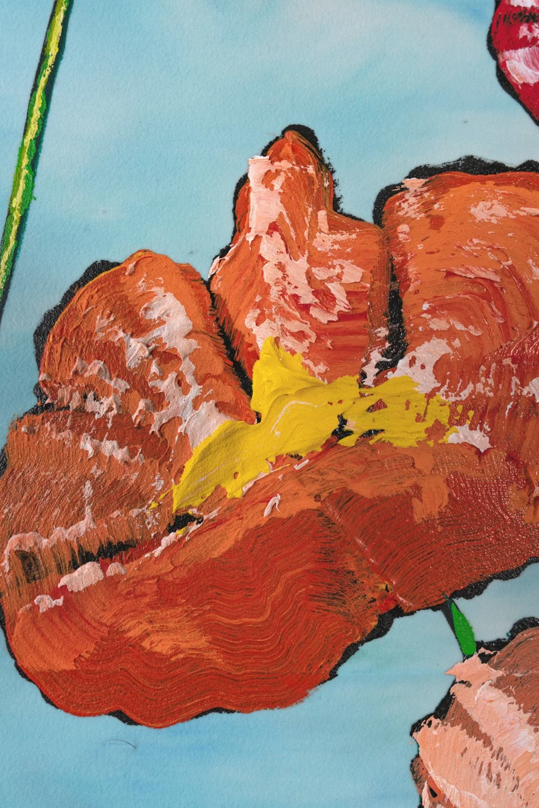 A close up shot of a contemporary modern floral painting by New York City based painter Josh Brown.