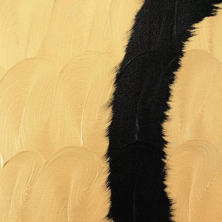 Close-up of layered brushstrokes creating rhythm and movement in a modern animal painting by Josh Brown..