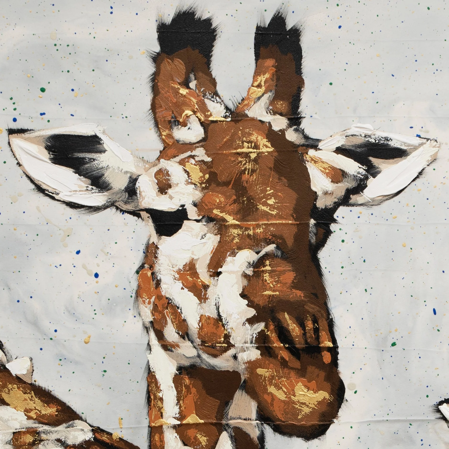 Zoomed-in view of layered acrylic paint and gestural marks in modern wildlife art by Josh Brown.