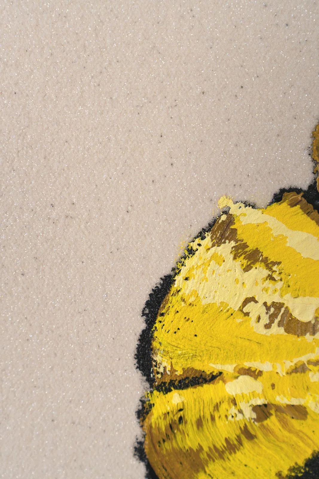 A cropped section of a vibrant yellow floral painting by New York City based painter Josh Brown.