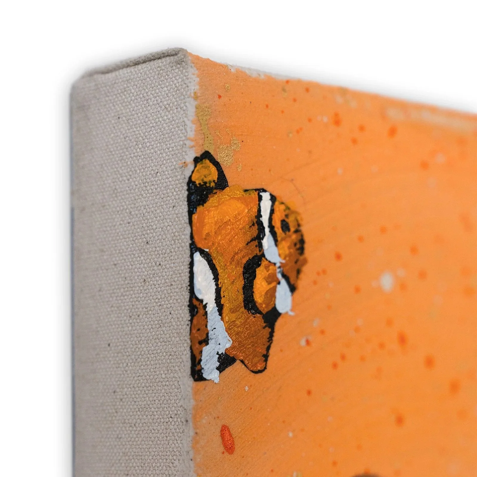 Textured acrylic painting of clownfish drifting across warm coral tones by New York City based painter Josh Brown.