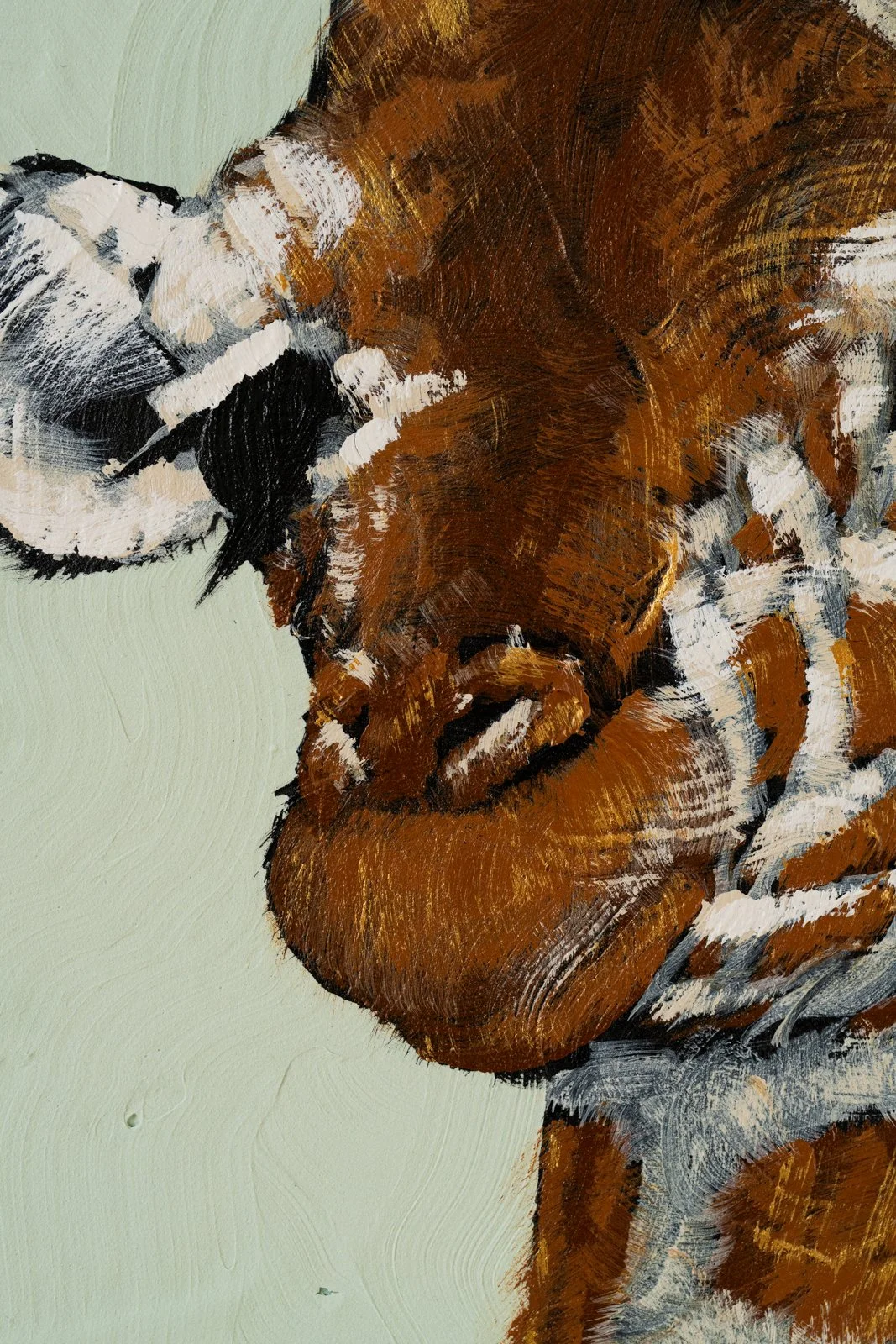 Painterly giraffe portrait blending abstraction and realism in a modern fine art style by Josh Brown.